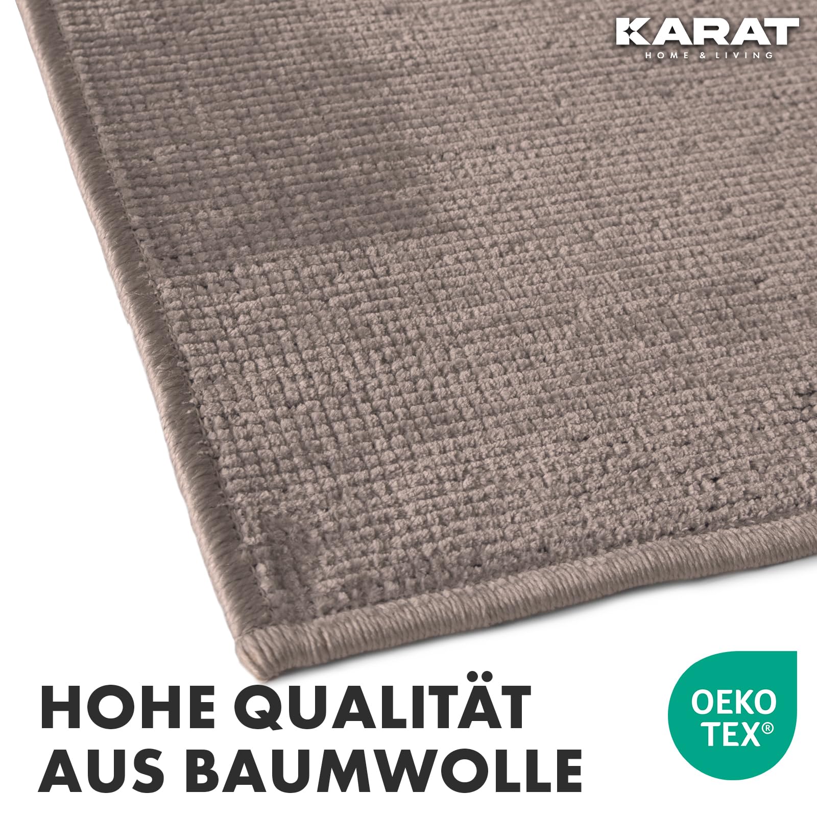 KARAT Premium Teppichläufer gewebt - 80 x 450 cm, Braun - Flauschiger Baumwoll Teppich - Läufer für Küche, Flur & Wohnraum - Flurläufer Küchenläufer Flurteppich (Azade)