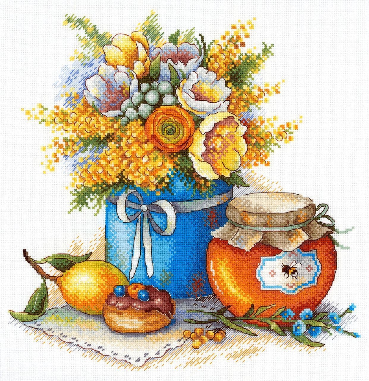 MP Studia Cross Stitch Embroidery Kits for Adults and Beginners Flowers - Honey Pleasure 26x26cm/10.24x10.24 16ct.
