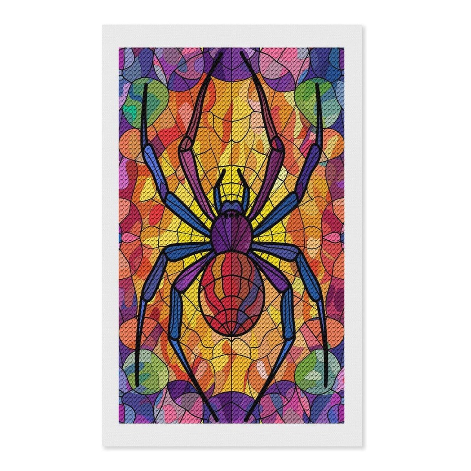 Junmoney Stained Glass Spider Web Diamond Painting Canvas Set 12"x20", for Adults, Sparkling Round Gems, Thoughtful Handmade Gift, Modern Decor
