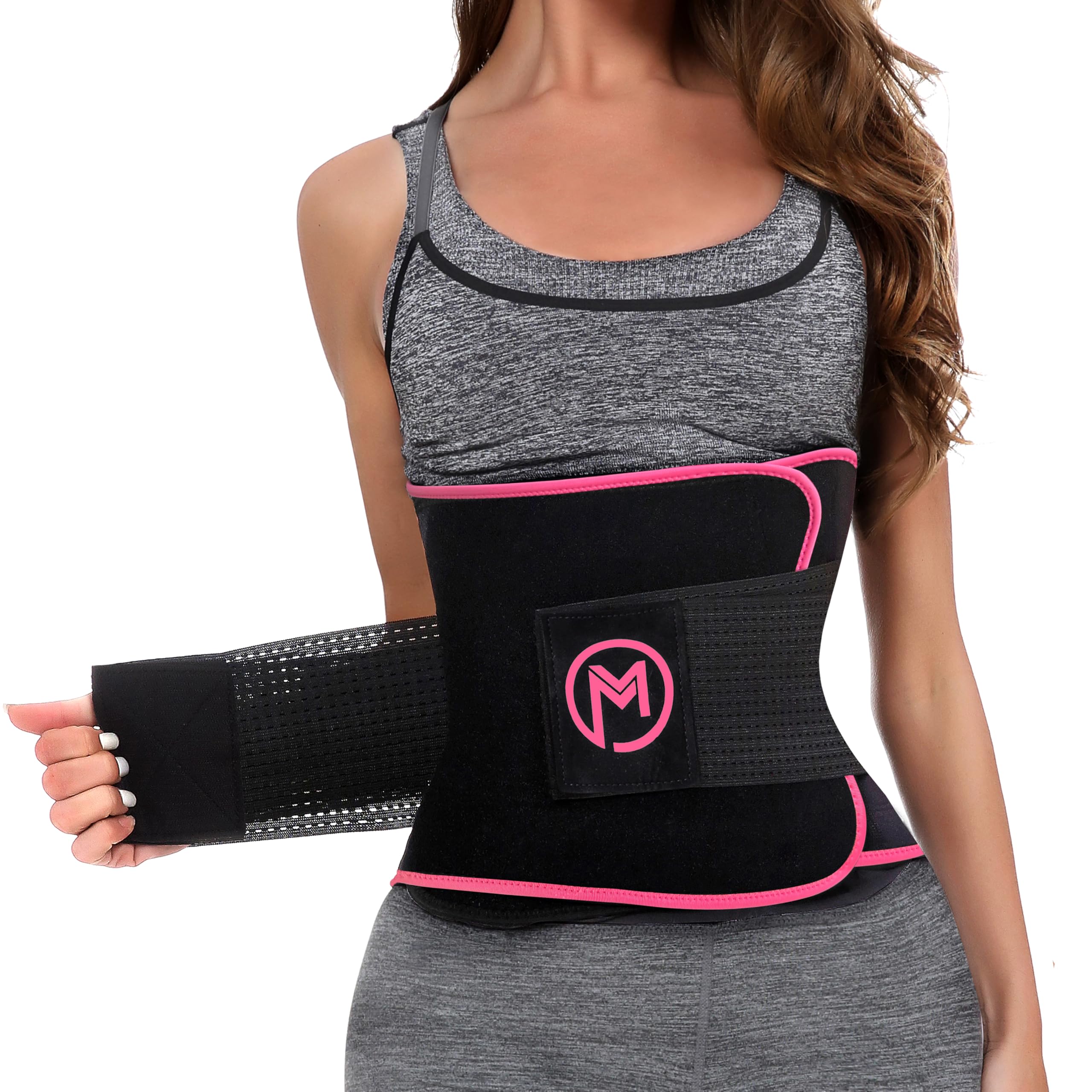 MERMAID'S MYSTERY Waist Trimmer with Back Support Bars – Sweat Enhancing Fitness Belt for Men & Women – Extra Core Comfort & Premium Quality - Pink L