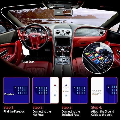 Miniatura 5 de Miofive Kit de cable duro para cámara de salpicadero, kit de cable duro micro USB de 11.5 pies para cámara de salpicadero con kit de fusibles,