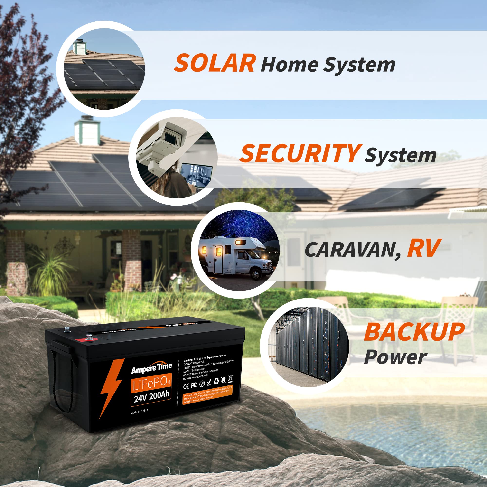 Buy Ampere Time 24V 200Ah 5.12kWh Deep Cycle LiFePO4 Battery with
