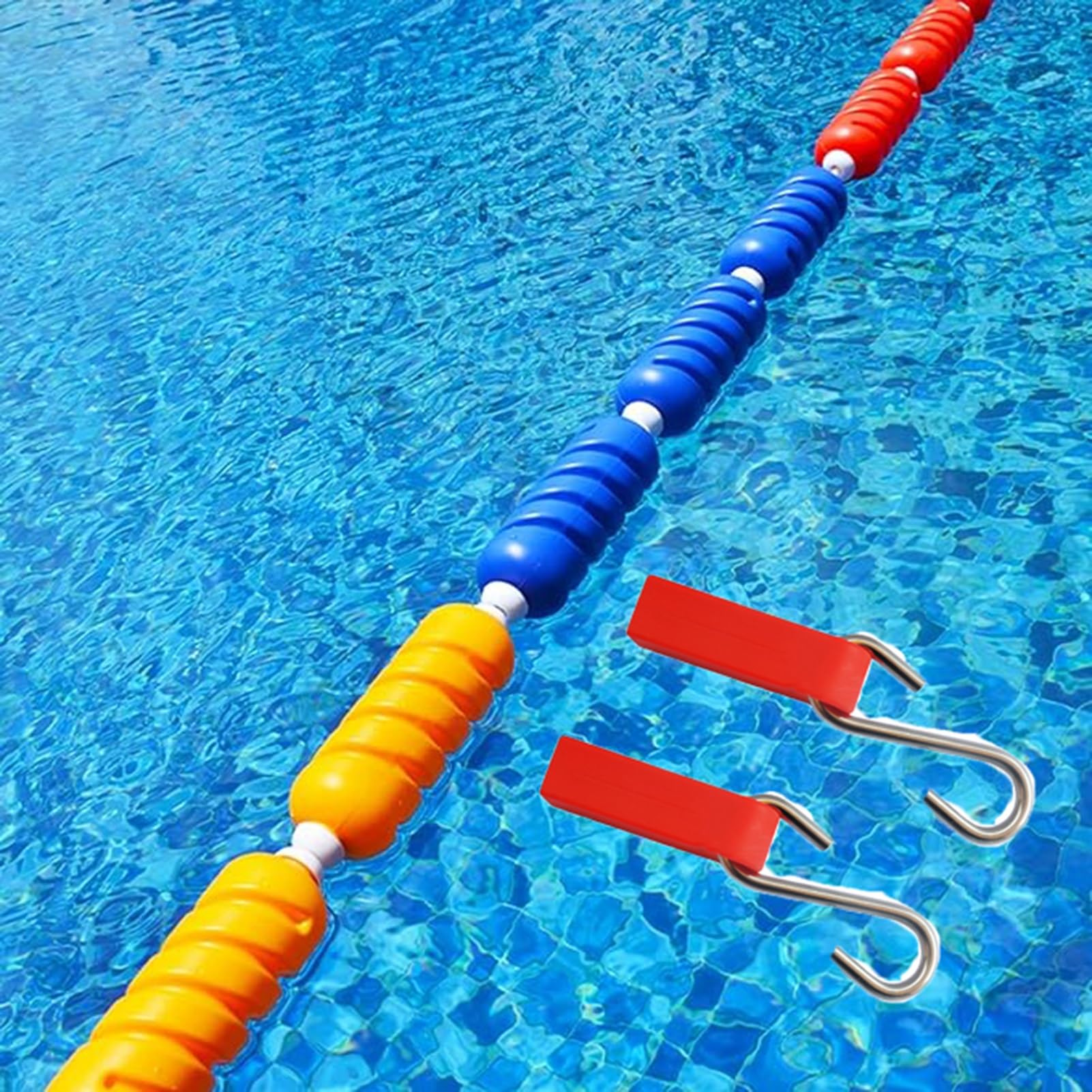 GJMSSMY Pool Safety Divider Lane Line,Floating Pool Safety Divider with 2 Hooks, Adjustable 3.3ft-60ft Floating Lane Line, Durable Nylon Pool Divider Rope for Inground Pools (9m/30ft)