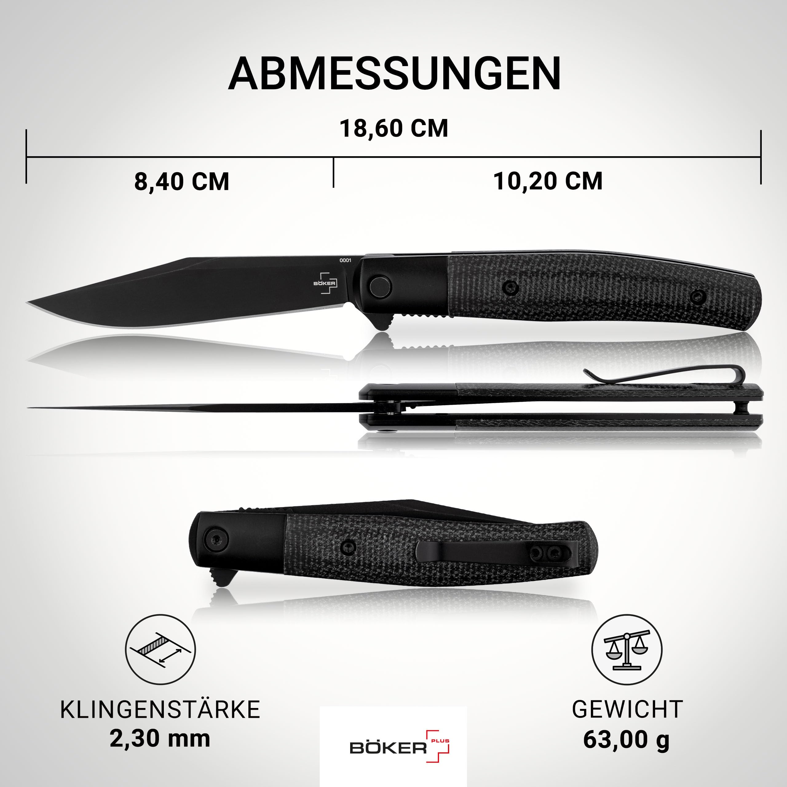 BÖKER PLUS® Modern Stockman Taschenmesser - schlankes Gentleman EDC Klappmesser mit Micarta Griff & Nitro-V Stahl Klinge - klassisches Einhand Farmermesser mit Flipper & Clip für Alltag & Outdoor