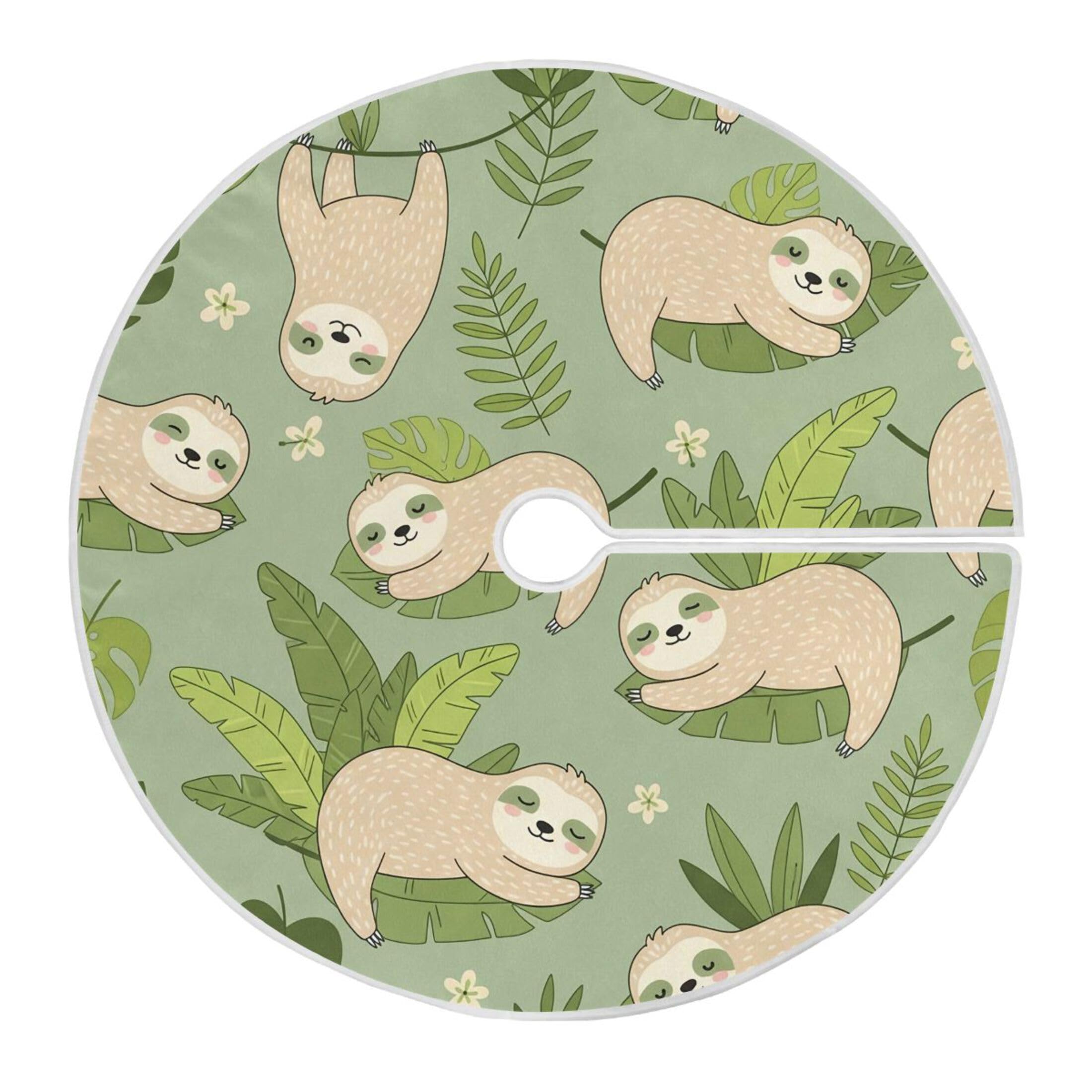 Fuauuyl Sloth Christmas Tree Skirt 48 in Indoor Outdoor Tree Mat for Farmhouse Holiday Party Decoration