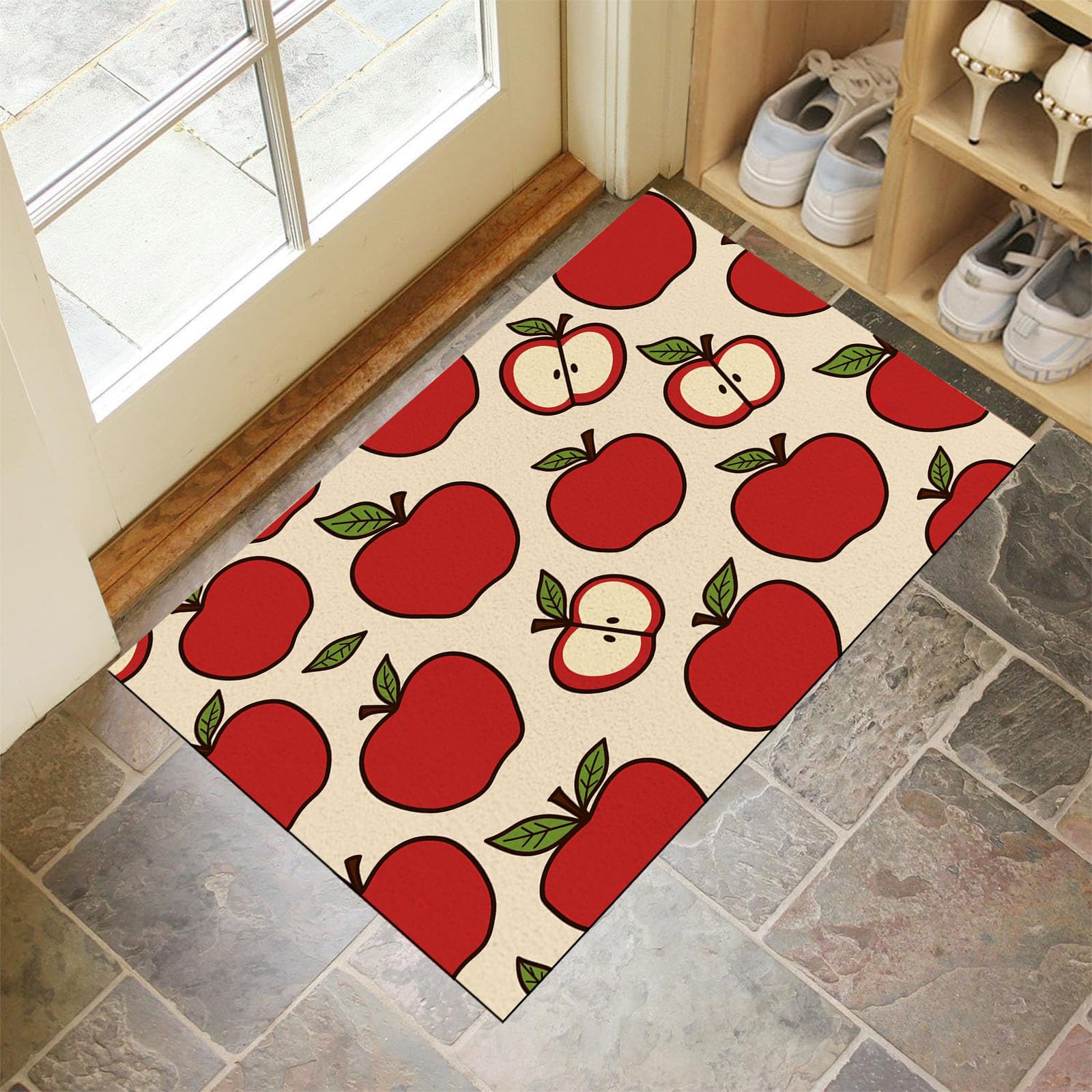 Tapis d'entrée intérieur grand format 90x150cm lavable dessin animé fruits rouge couloir