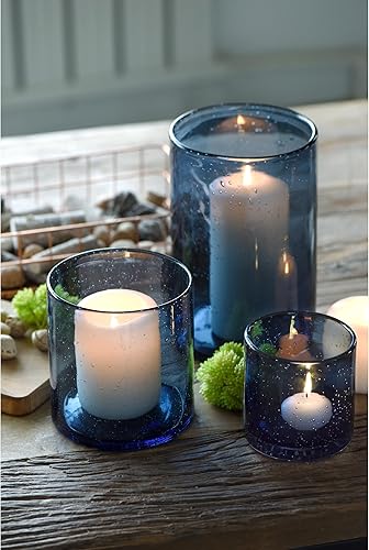 ARIAMOTION Portavelas de cristal para pilar soplado a mano, jarrones cilíndricos azules para decoración de mesa, centro de mesa, jarrones florales