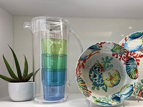 Miniatura 3 de TarHong Juego de jarras anidadas apiladas simples con 4 vasos de colores surtidos, 91 onzas, plástico premium, juego de 5 piezas