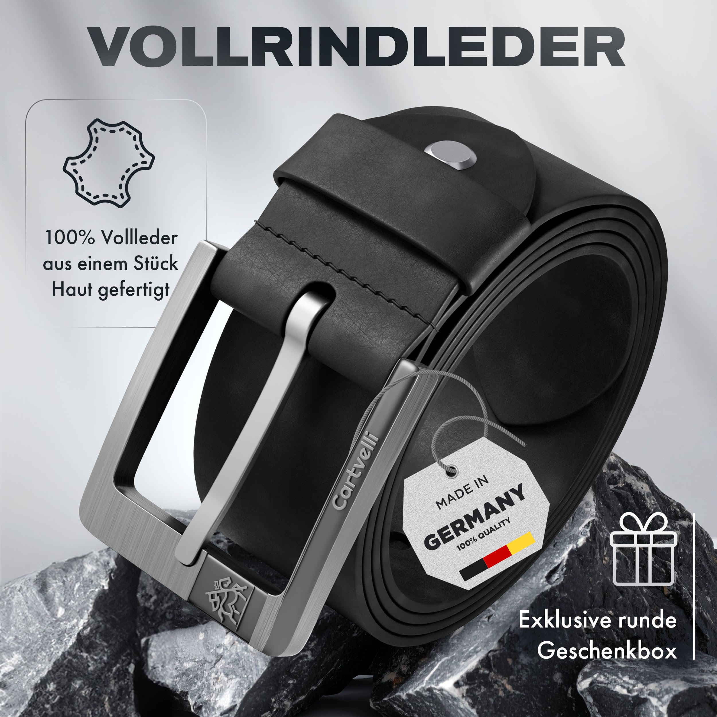 Premium Ledergürtel Herren Made in Germany mit Geschenkbox Echt-Leder Herrengürtel Vollleder - Jeansgürtel 40mm Anzug jeans chino pants