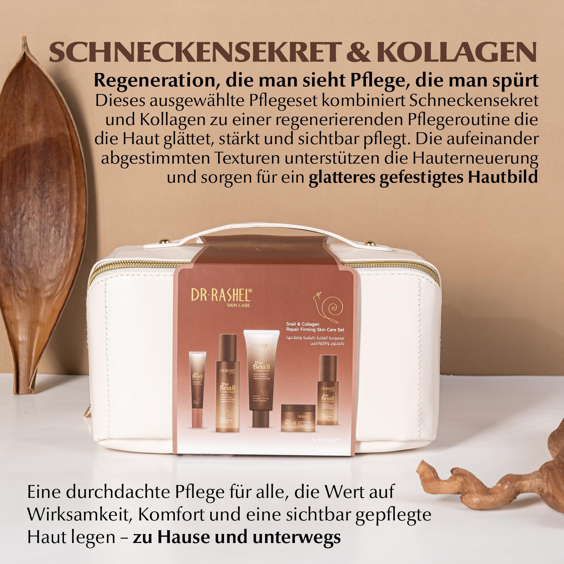 Gesichtspflege Set mit Snail Mucin & Kollagen - Gesicht Serum, Augencreme, Gesichtscreme, Gesichtsreinigung & Toner Schneckenschleim - Regenerierende Pflege, glattere Haut, Skincare, Geschenkset Damen