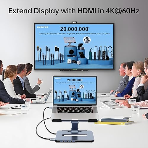 Miniatura 3 de BENFEI Soporte para laptop con estación de acoplamiento USB C 6 en 1, HDMI 4K a 60Hz, 4* USB 3.0, 100W PD compatible con MacBook ProAir, iPad Pro,