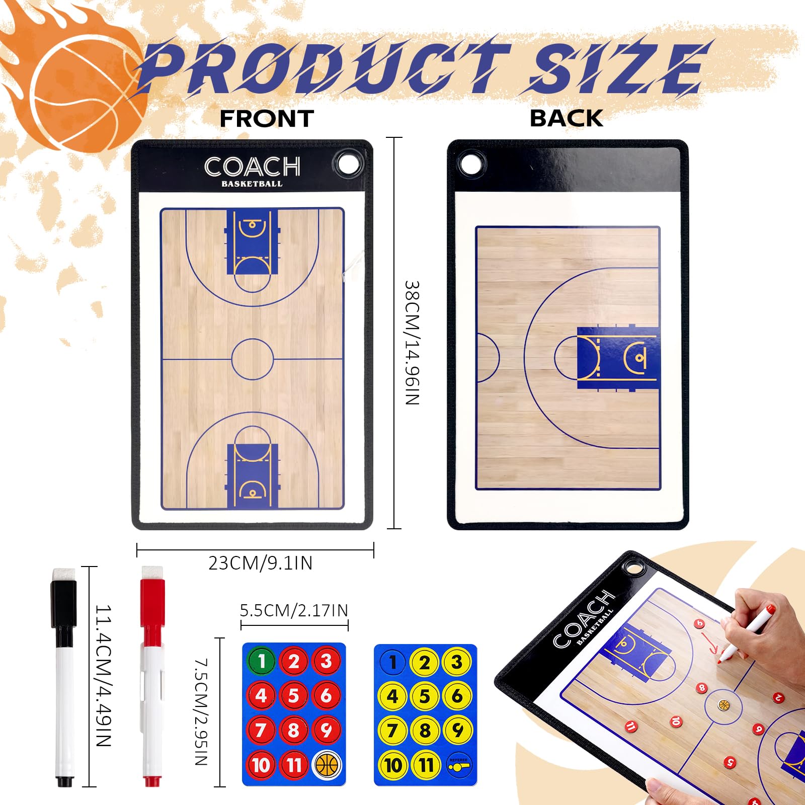 Pizarra Baloncesto Entrenador con Imanes Lapiceros, Carpeta Tactica Baloncesto para Entrenadores