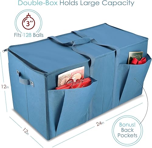 Miniatura 21 de Caja de almacenamiento grande para adornos de Navidad con divisores ajustables, contenedor de plástico para 128 adornos navideños o decoraciones