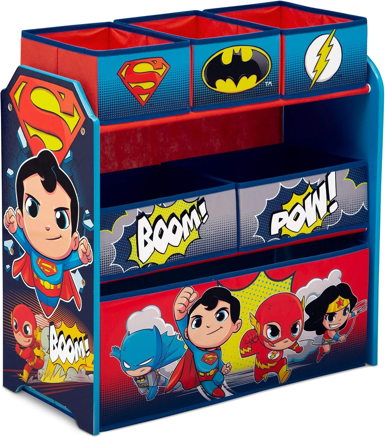 Delta Children 6-Bin Toy Storage Organizer, DC Super Friends | Batman | Robin | Superman | Wonder Woman | The Flash