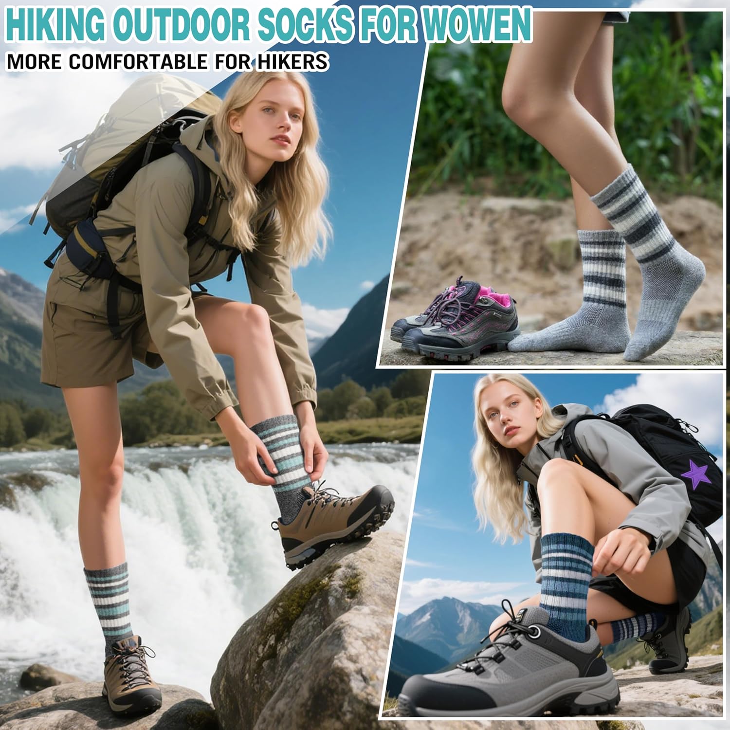 EBMORE 5 Pairs Womens Merino Wool Hiking Socks Thermal Warm Winter Boot Crew Cushion Work Gift Socks - Image 2