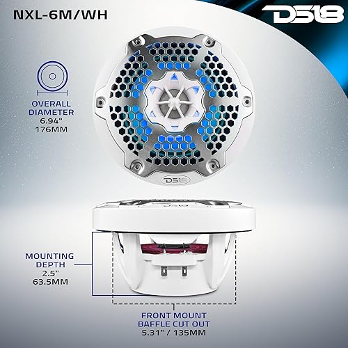 Miniatura 6 de DS18 Hydro CF-10M - Par de altavoces coaxiales de fibra de carbono de alta gama, altavoces marinos de 2 vías con luces RGB integradas, 900 W, 100%