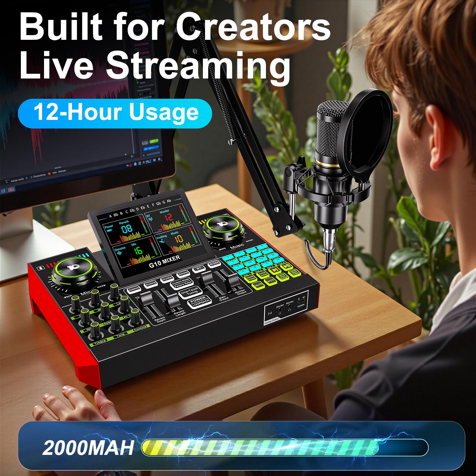 Podcast Equipment Bundle with 3.5mm BM800 Condenser Microphone for Pc/Phone Live Streaming Singing Gaming, Podcast Microphone Bundle with Live Sound Board Audio Mixer,Voice Changer, Denoise,DJ Sets