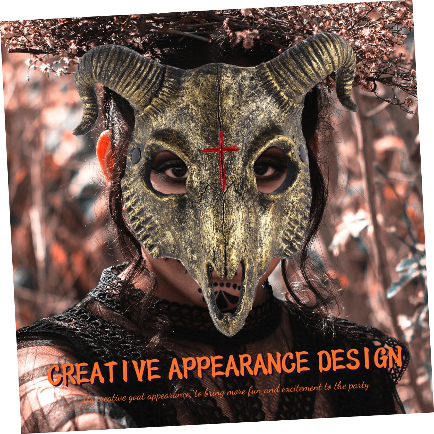 BESPORTBLE 4 Pièces Masque de Tête de Chèvre Doré pour Fête Cosplay Halloween Décoration Visage Animal Unique Accessoire Unisexe pour et Carnaval