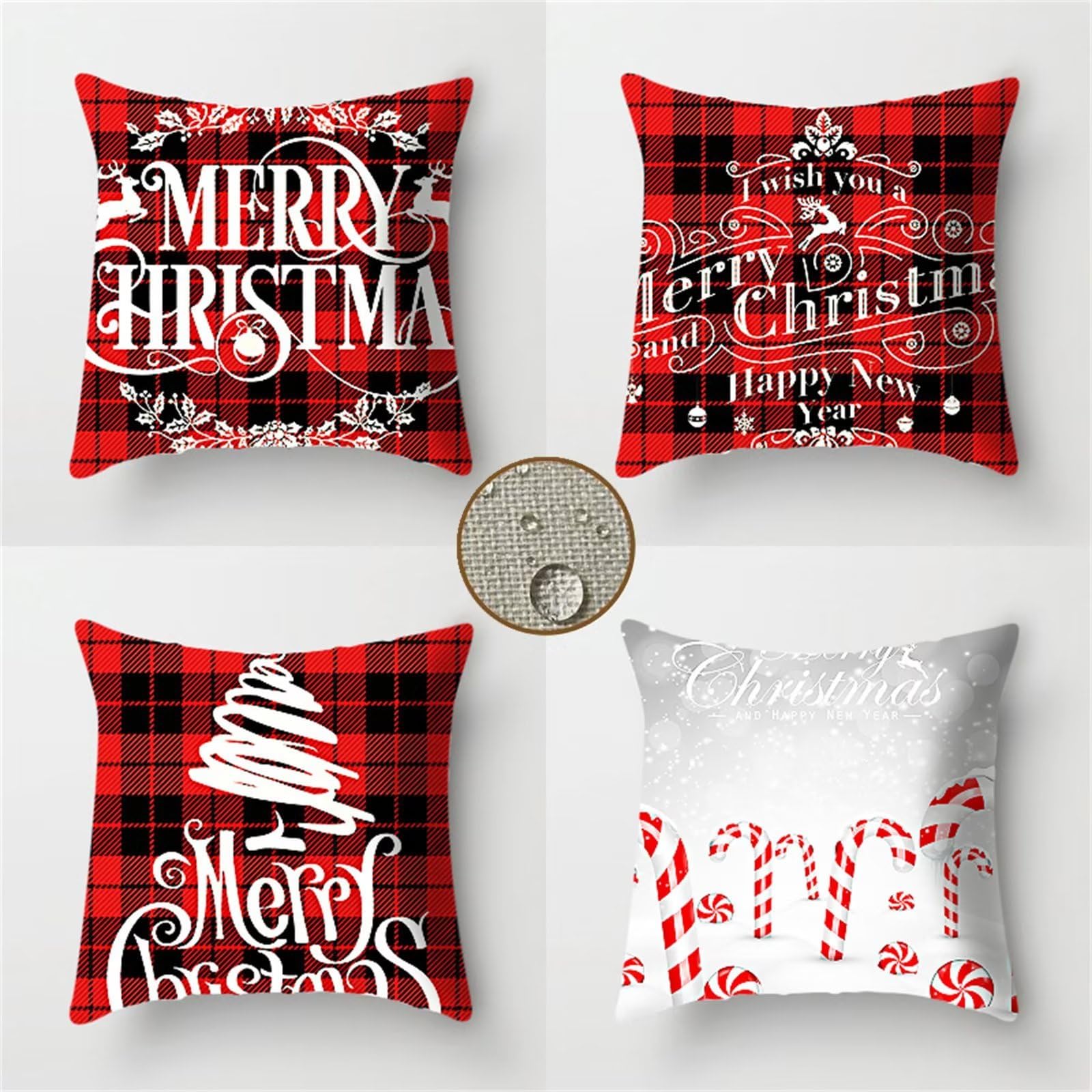 Kissenbezüge 60x60 cm 4er Set Rot Outdoor Kissen Weihnachten Sofakissen Dekokissen Kopfkissen Wasserfest Linen Zierkissen Quadratische Kissenhülle für Gartenmöbel Sofa Bett Auto Terrasse Schlafzimmer
