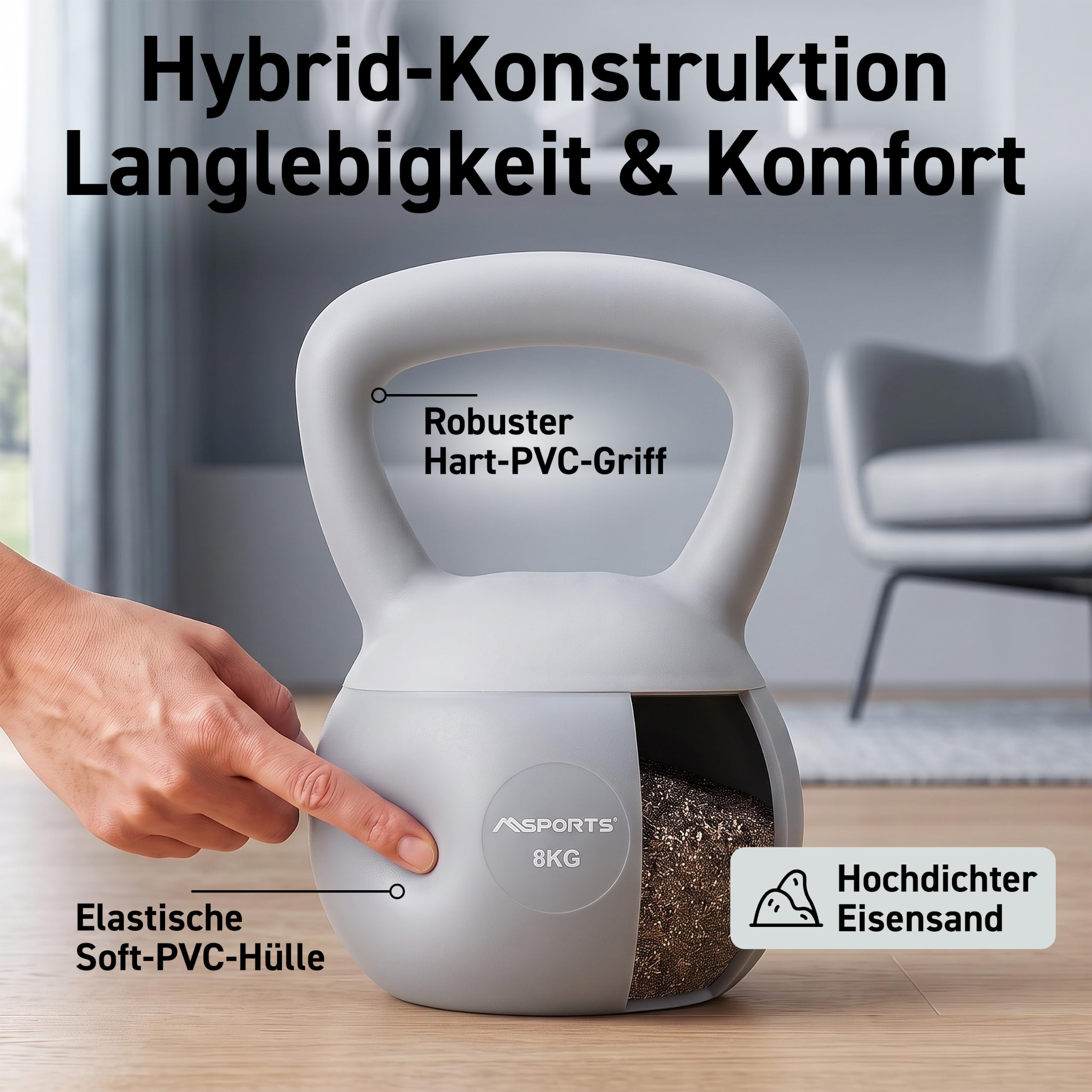 MSPORTS Soft Kettlebell Premium – Bodenschonende Kugelhantel fürs Home Gym