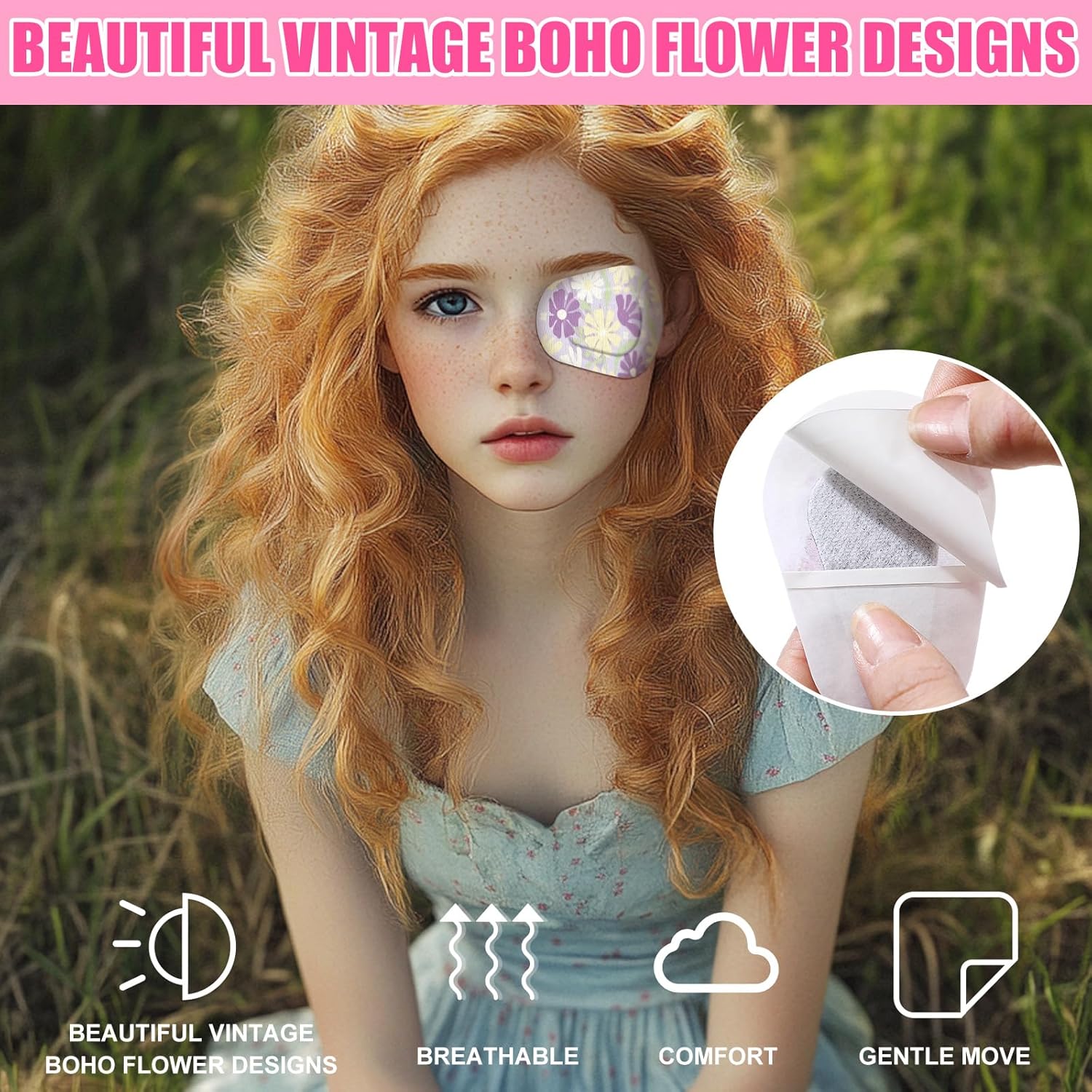 Geiserailie 50 Pcs Disposable Eye Patches for Adults with 5 Styles Vintage Gentle Removal Eyepatches Adhesive Eyepatches for Lazy Eye Women Gift(Flower)