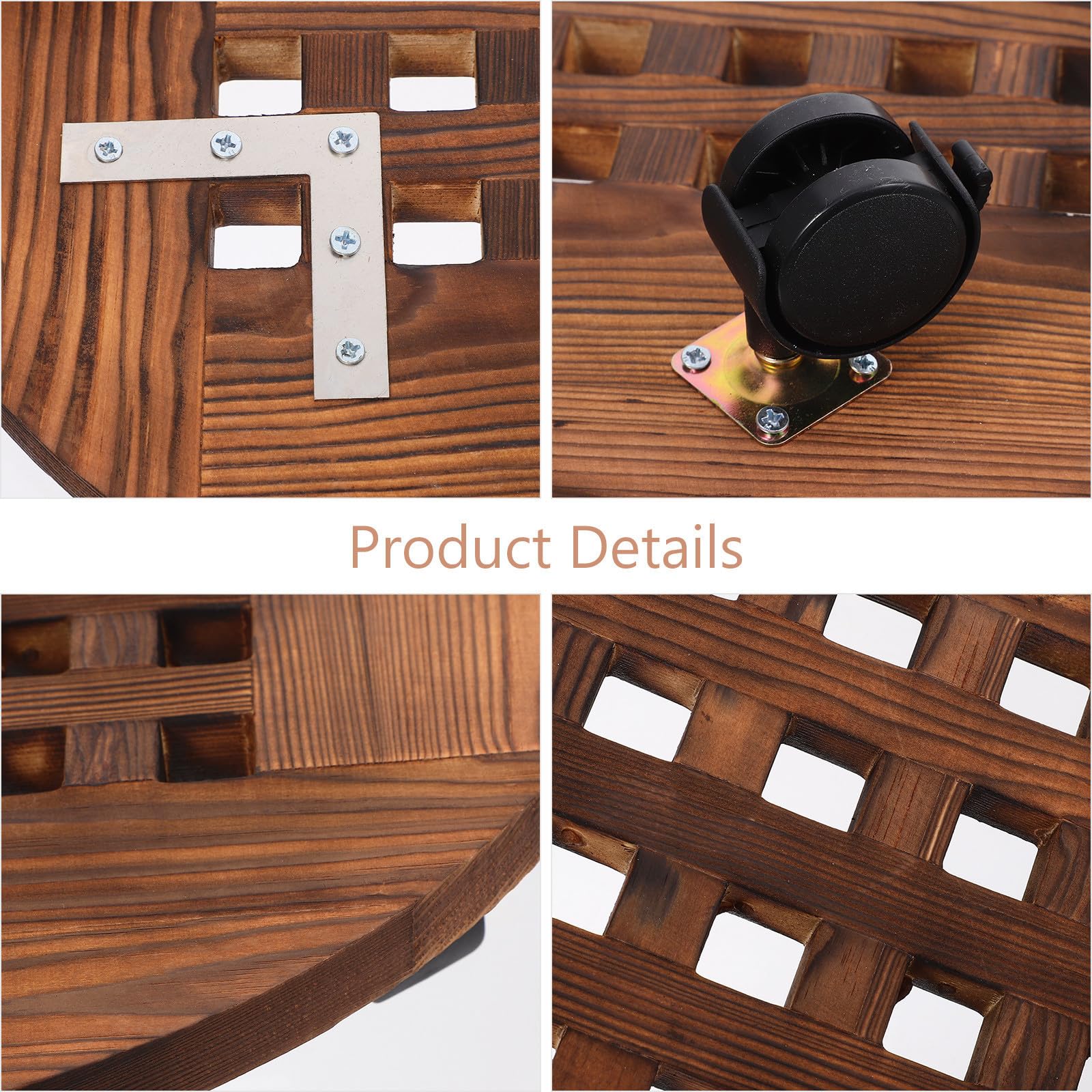 Chariot Roulant pour Plantes en Bois Marron, Plateau Rond Mobile Supportant Jusqu'à 100kg, pour Pots et Bacs à Plantes en Intérieur et Jardin