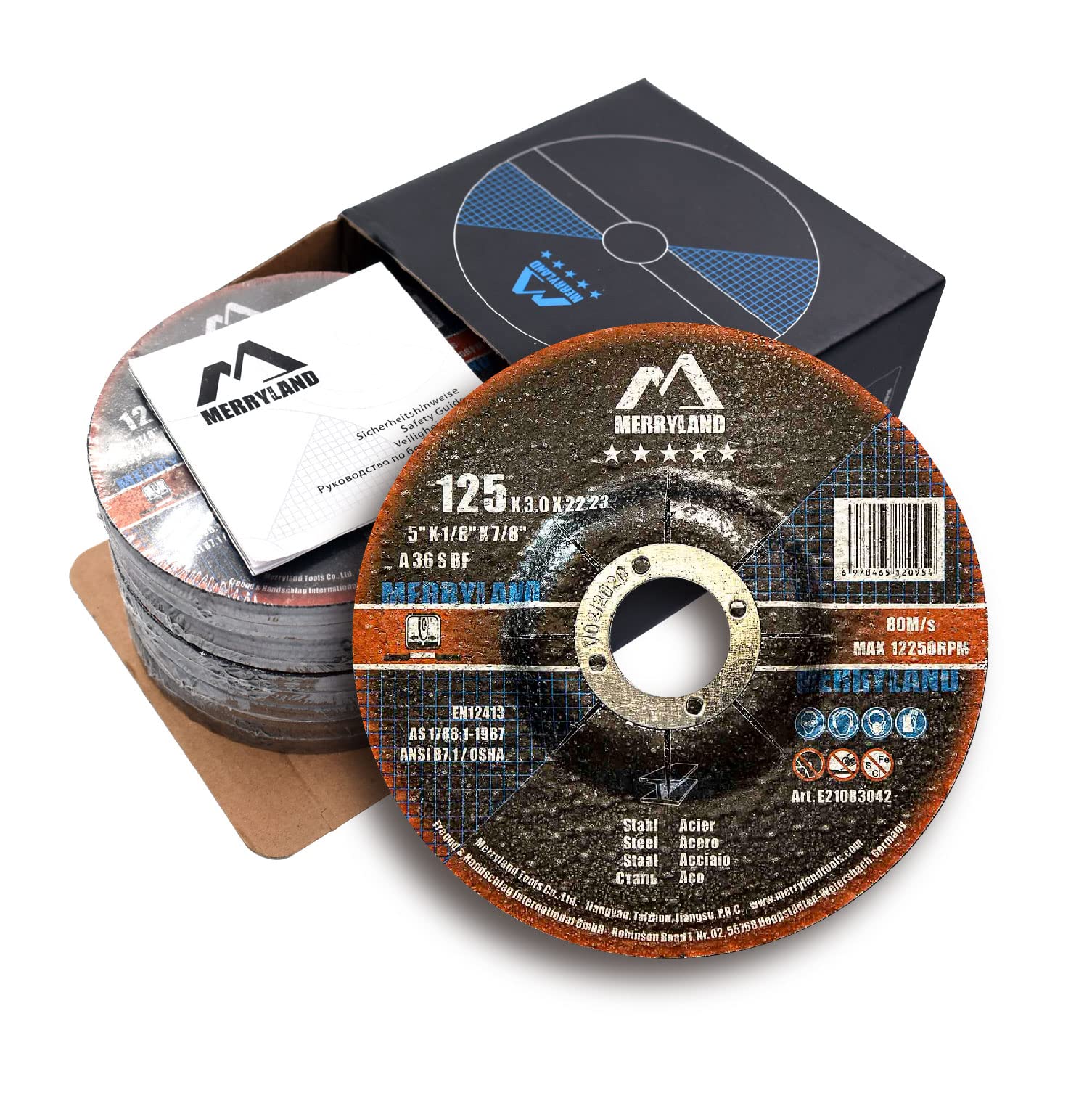Merryland Cutting Disc 125 Metal for Angle Grinder, 125 X 3.0 X 22.23 mm Cutting Wheel 25 Pieces, Steel Iron 5 inch Type 42, Expert-Line E21083042