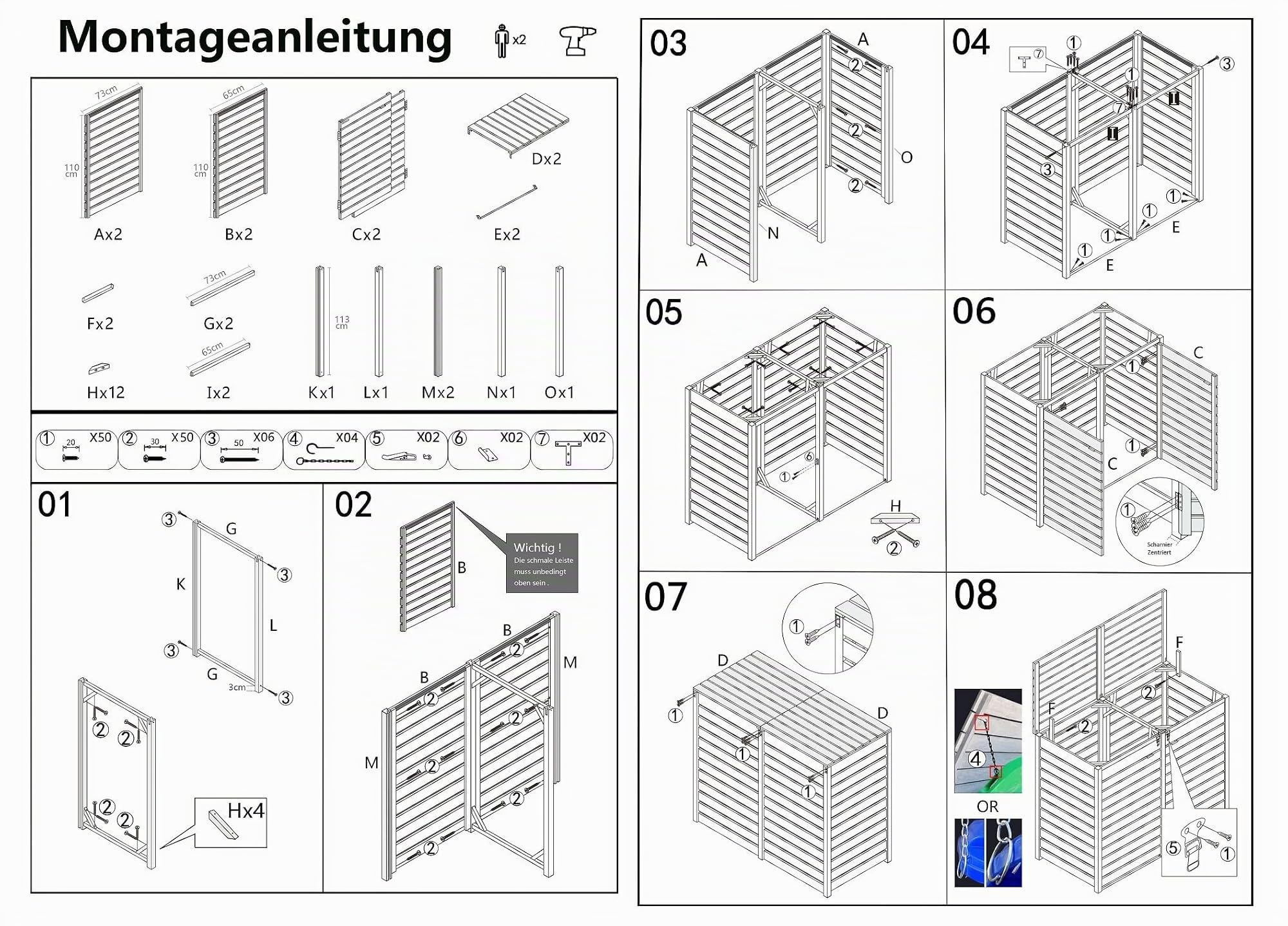 Mülltonnenbox Hamburg für 2 Tonnen 240L Mülltonnenverkleidung Mülltonnecontainer Holz vorimprägniert in anthrazit mit Rückwand