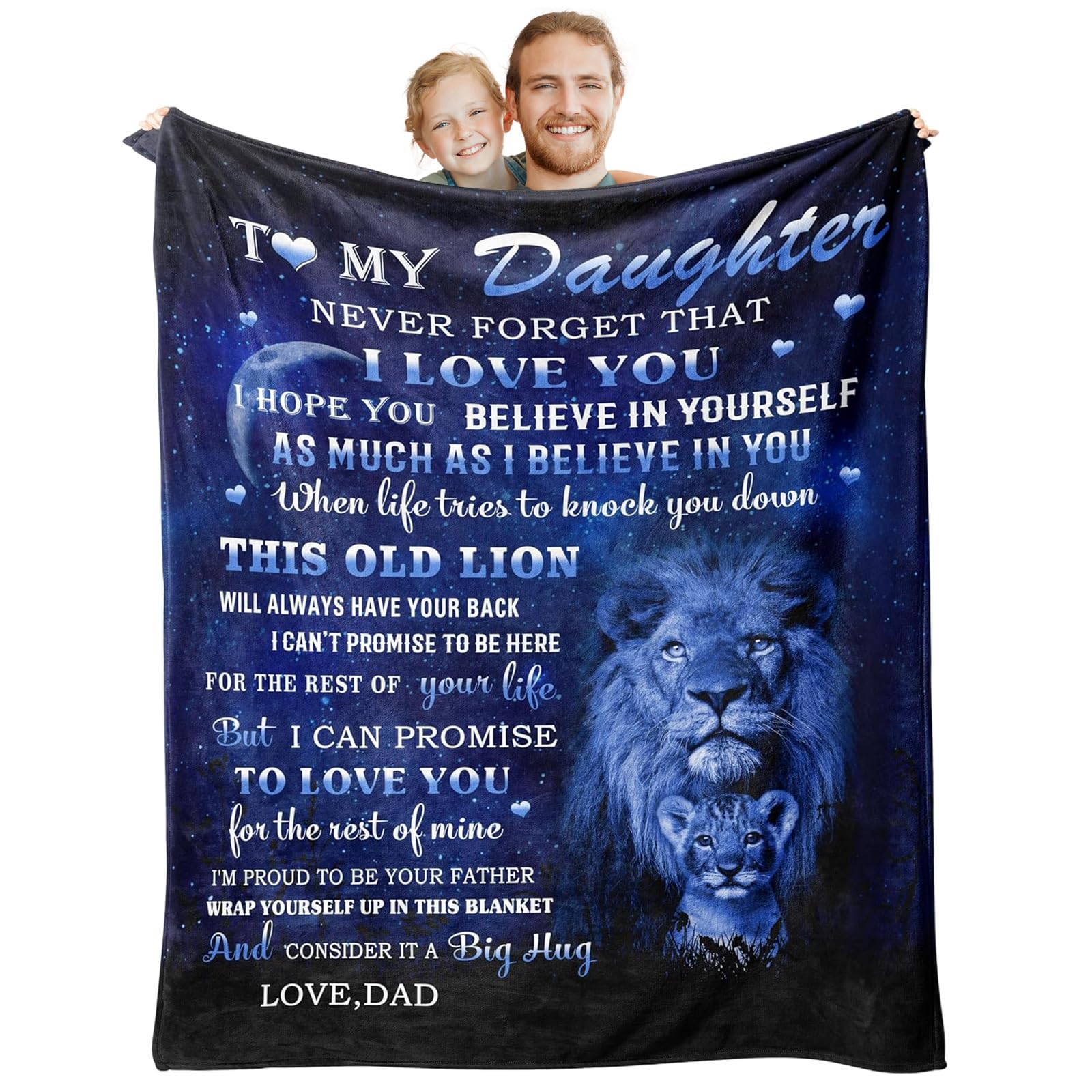 ELLECILA Gift for Daughter, Birthday Gifts from Dad 150x130CM, Soft Flannel Blanket with Letter Print, for Daughter, Gift from Dad on Birthday, Graduation, Coming of Age Ceremony
