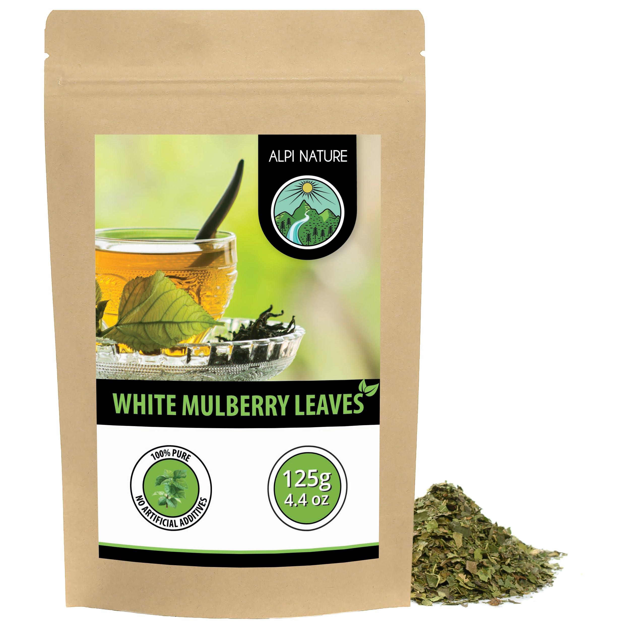 Alpi Nature Mulberry Leaf Tea 125g 4.4 oz, Dried and Cut Mulberry Leaves, Loose Leaf Tea