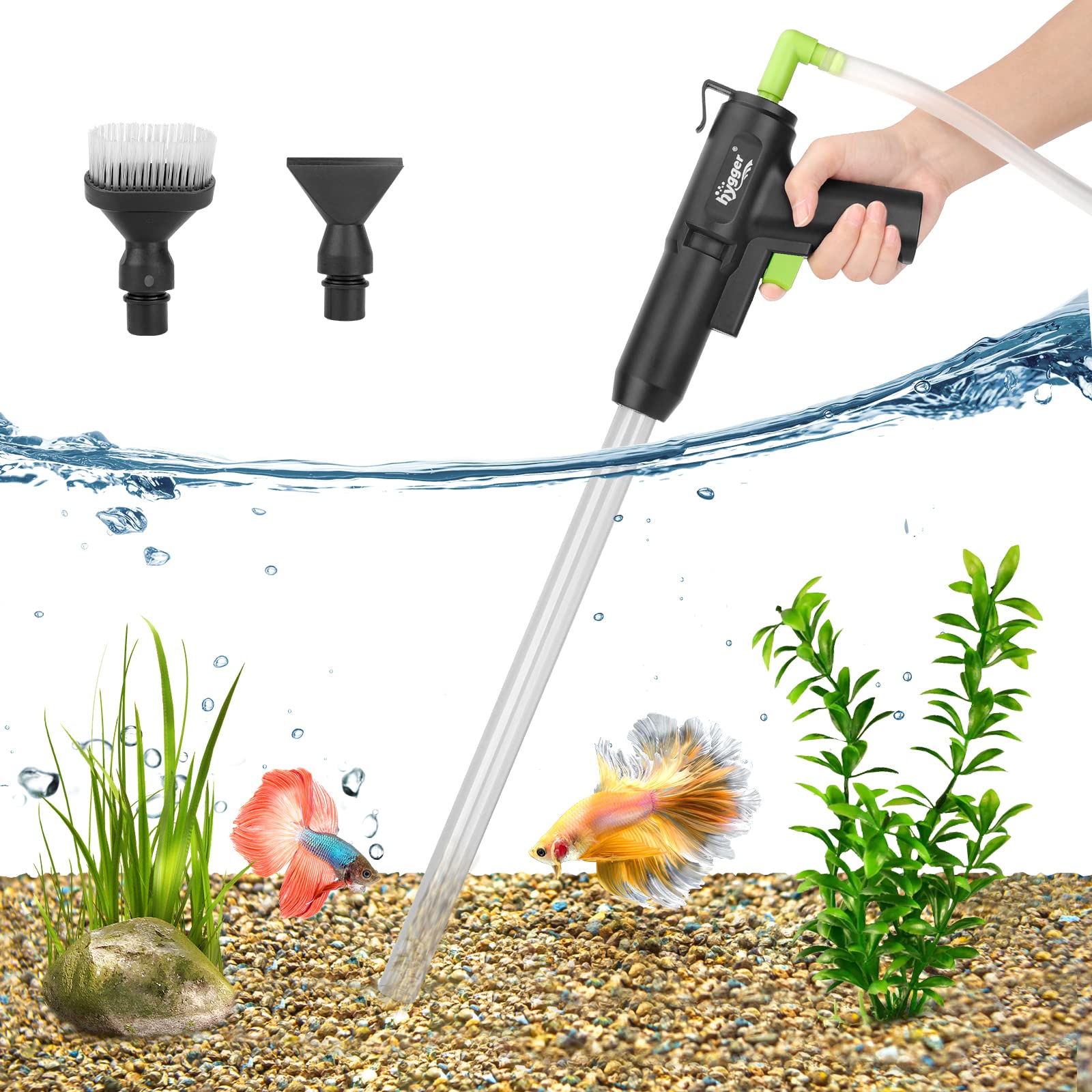 hygger Upgrade Aquarium Gravel Cleaner, Latest Fish Tank Siphon Vacuum Cleaner, Quick Water Changer with Air-Pressing Button, Fish Tank Sand Cleaner Kit with Water Flow Controller Valve (12mm Hose)
