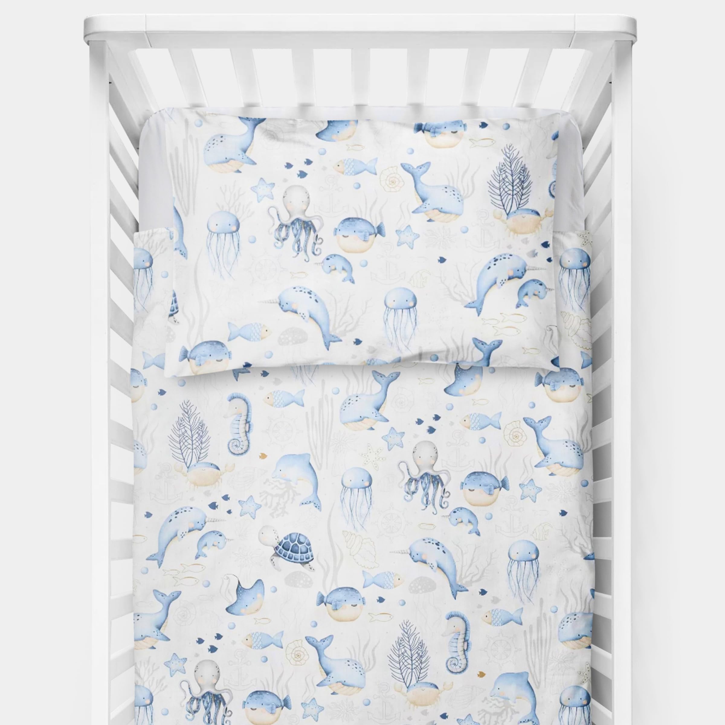 Baby Comfort 34 4 Piece Toddler Kids Cot Bed Set 120X90 Cm Duvet Pillow Duvet Cover Pillowcase 12M+ (Ocean)