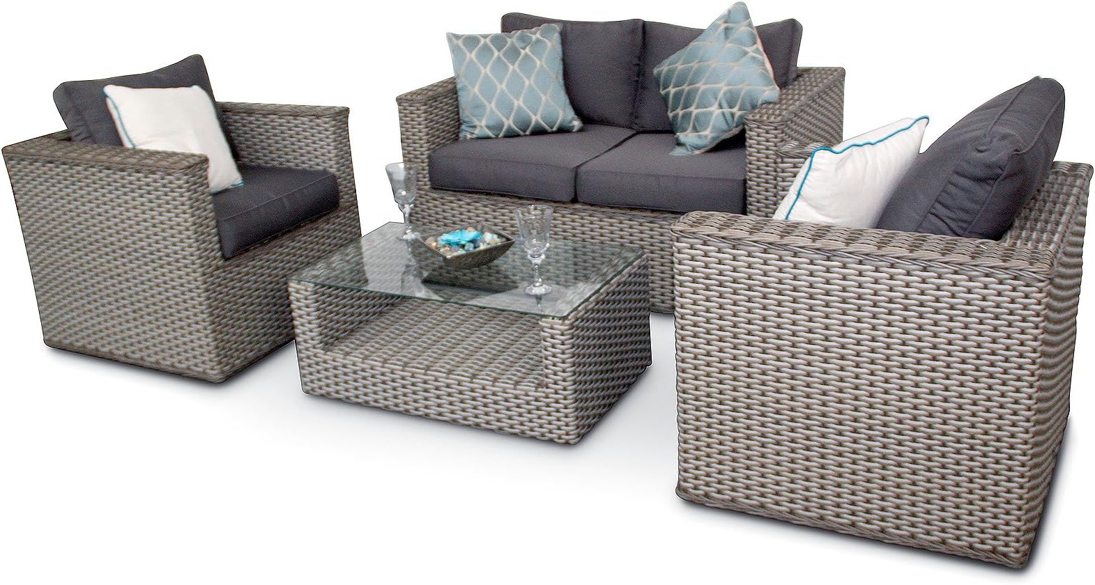 Bahia 4PC Rattan Furniture Outdoor Sofa Set - Whitewash Grey