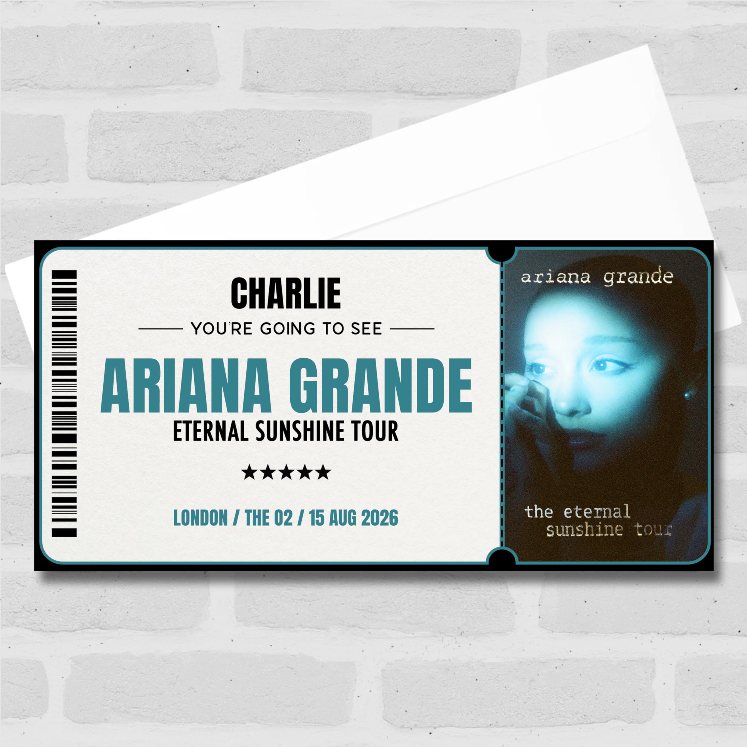 Greetings Card - Ariana Grande Eternal Sunshine Tour Personalised Voucher Surprise Concert Ticket | Custom Greetings Card | Surprise Reveal Voucher Spoof Ticket
