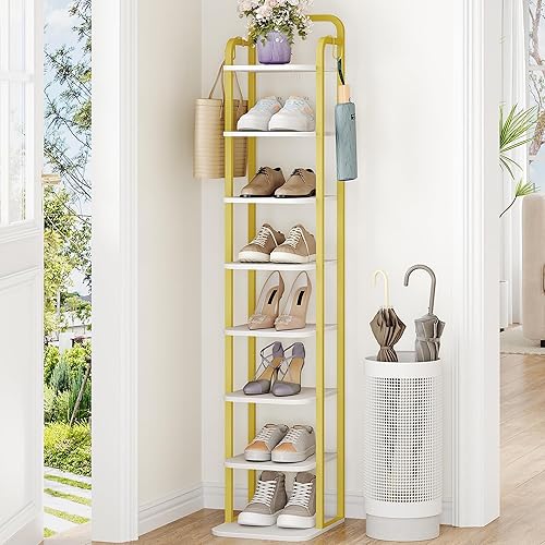 Miniatura 16 de Zapatero vertical, estantes para zapatos, organizador de madera para armario, entrada, torre de zapatos para espacios pequeños, de pie libre,