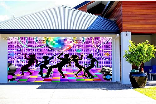 Miniatura 5 de Cubierta de puerta de garaje para discoteca, fondo retro para fiesta de baile de los años 70, 80 y 90, tema vintage, telón de fondo de danza de