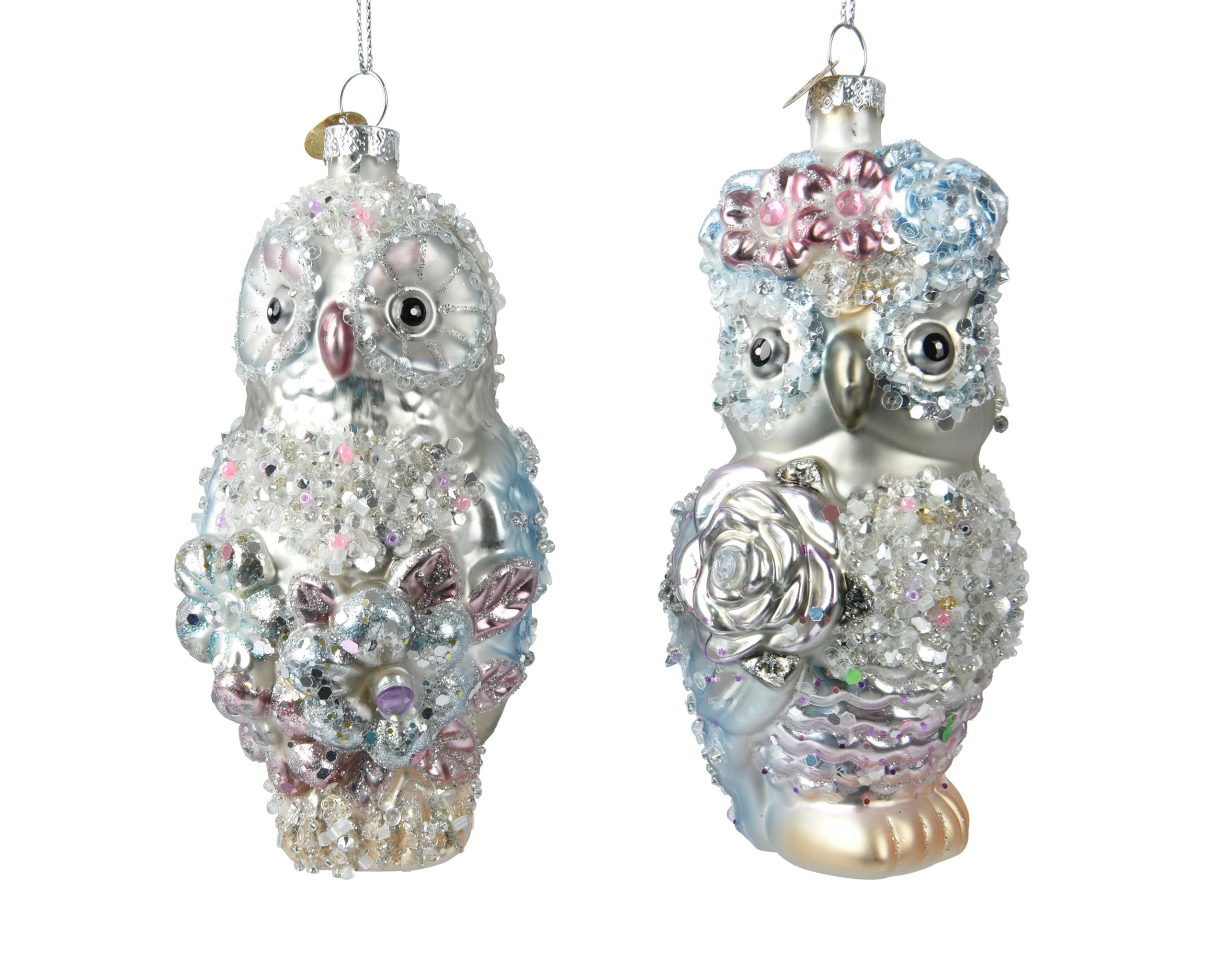 Décoration de sapin de Noël en verre motif chouette suspendre paillettes 12,5cm