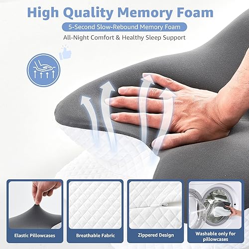 Miniatura 6 de Cervical Pillow for Neck Pain Relief - Ergonomic Contour Memory Foam Pillow with 2 Pillowcases, Orthopedic Neck Support for Side Back Stomach