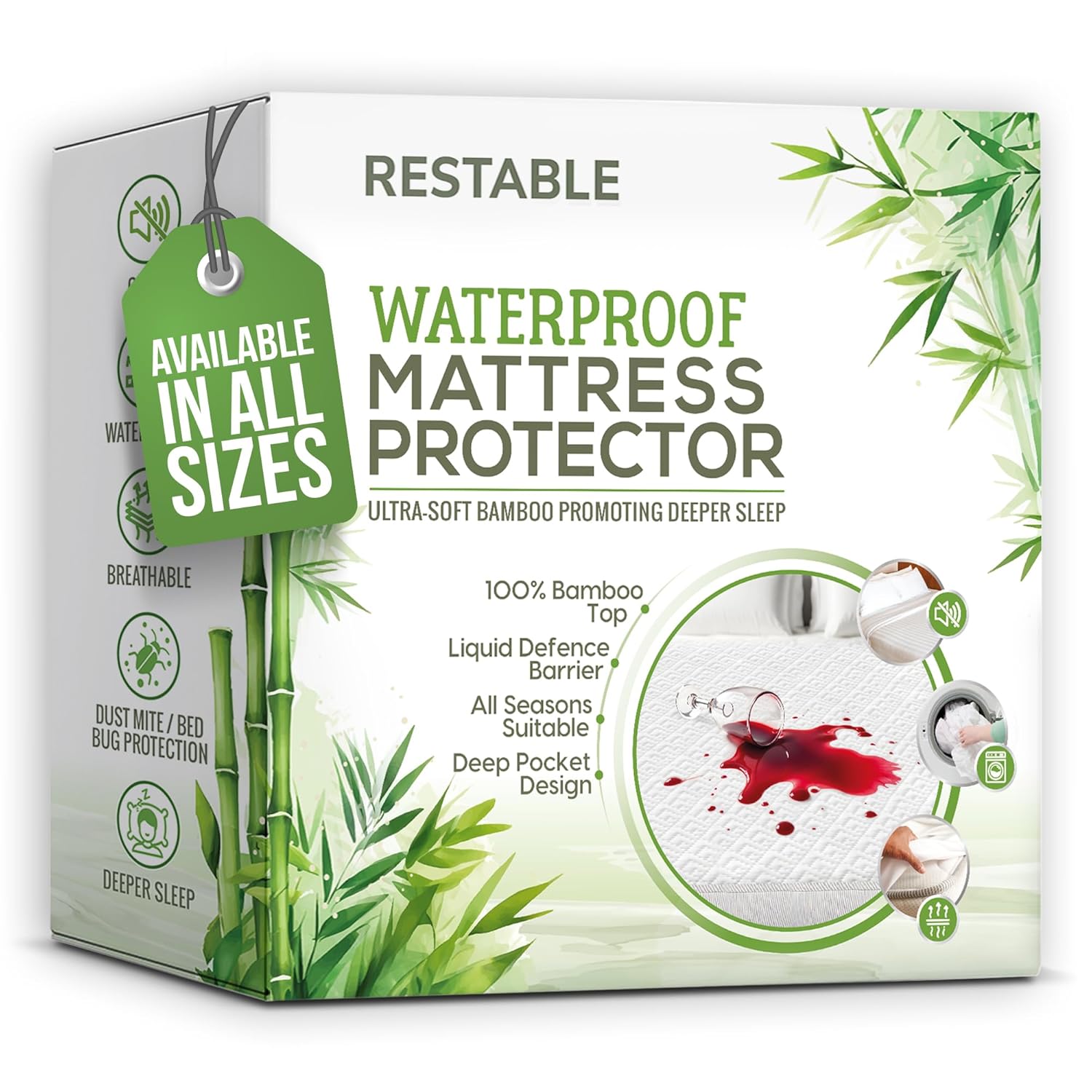 Luxury King Mattress Protector 100 Waterproof Mattress Protector 100 Bamboo Viscose Top Breathable Cooling Machine Washable with Deep