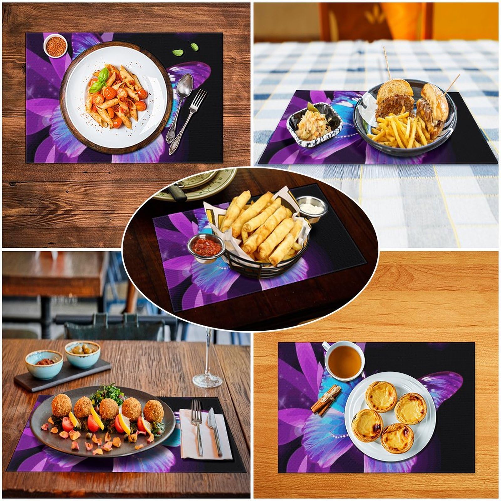 Set di 6 tovagliette all'americana in PVC, lavabili, resistenti al calore, antiscivolo, impermeabili, per interni ed esterni, tavolo da pranzo, cucina, feste e vacanze