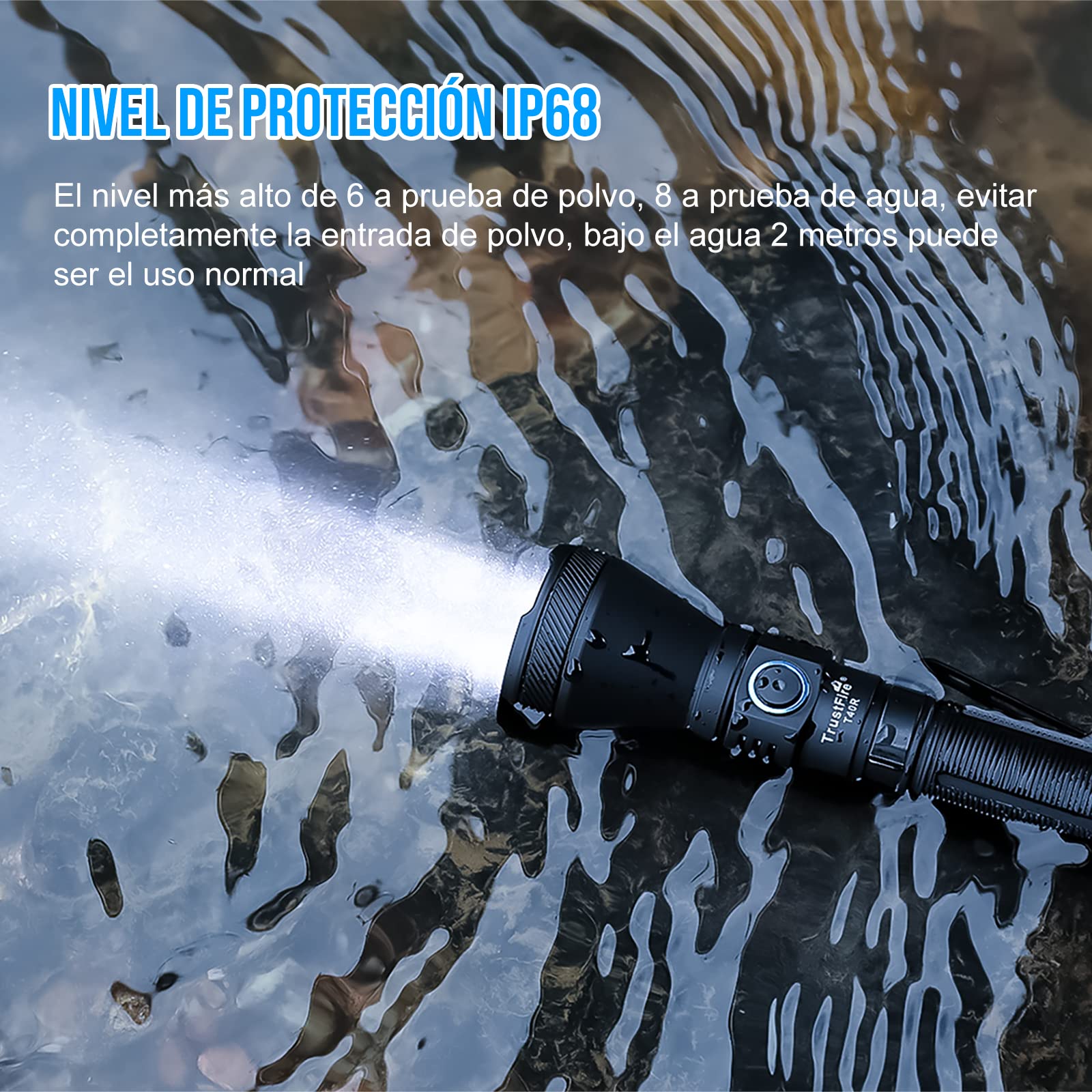 TrustFire Linternas Led Alta Potencia 1800 Lúmenes, T40R Linterna LED Recargable USB Táctica Militar, IP68, 550 Metros Linterna Caza Largo Alcance, Para Caza Búsqueda Rescate Emergencia Camping
