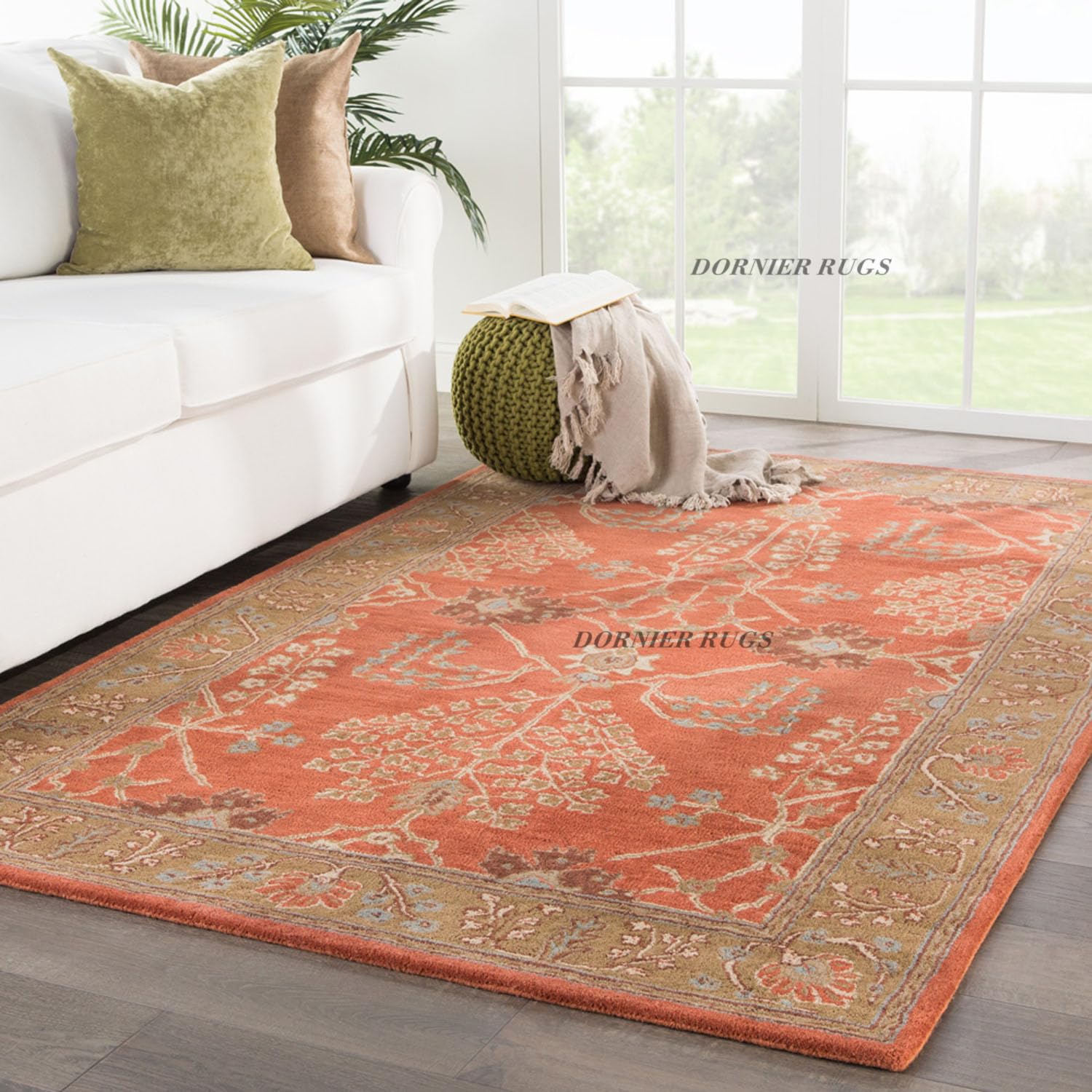 Hi-Fi Carpets Embossed Carved Handmade Persian (Floral) Export Quality Tuffted Pure Woollen Thick Geometrical Carpet for Living Room Bedroom Size 7 x 10 feet (210X300 Cm