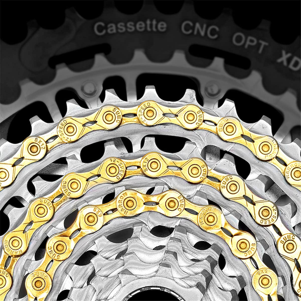 BATLAM Fahrradkette 9/10/11/12-fach Anti-Rost-Fahrradkette Legierung Wiederverwendbare Fahrrad-Umwerferkette Zubehör MTB BMX Fahrrad (Color : Gold, Size : 9S) (Gold 9S)