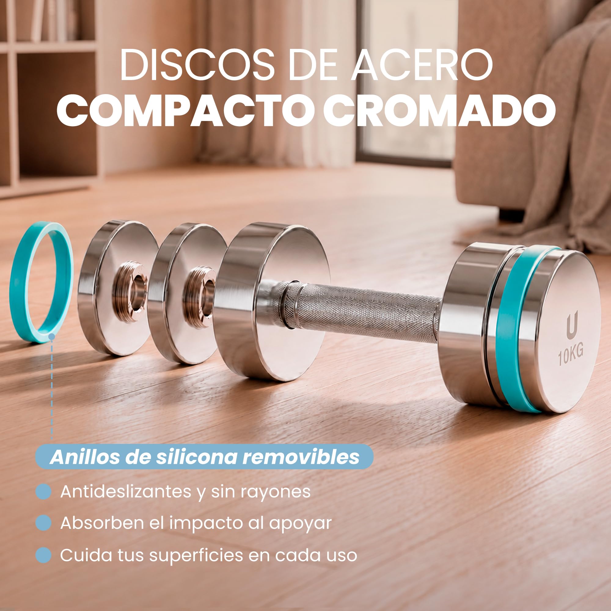unycos - Mancuerna Ajustable de Acero【2,5-25 kg】Pesa Ergonómica con Barra y Discos para Gimnasio en Casa, Pilates y Fitness, Entrenamiento Integral (Titan Transformer)
