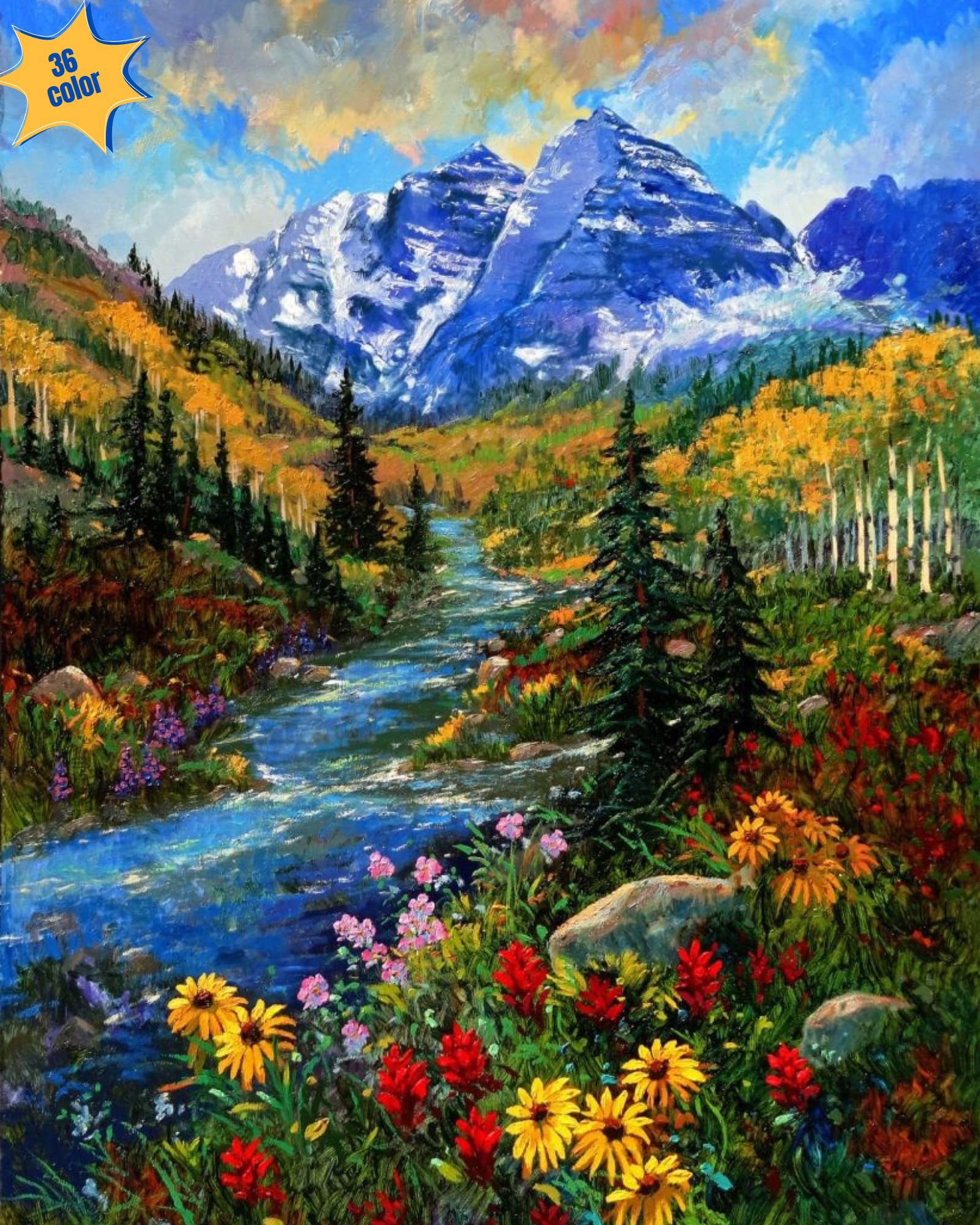 TULIP N TURTLE Valley 36 Colour Diy Acrylic Painting By Numbers Kit On Canvas,Multi-Coloured