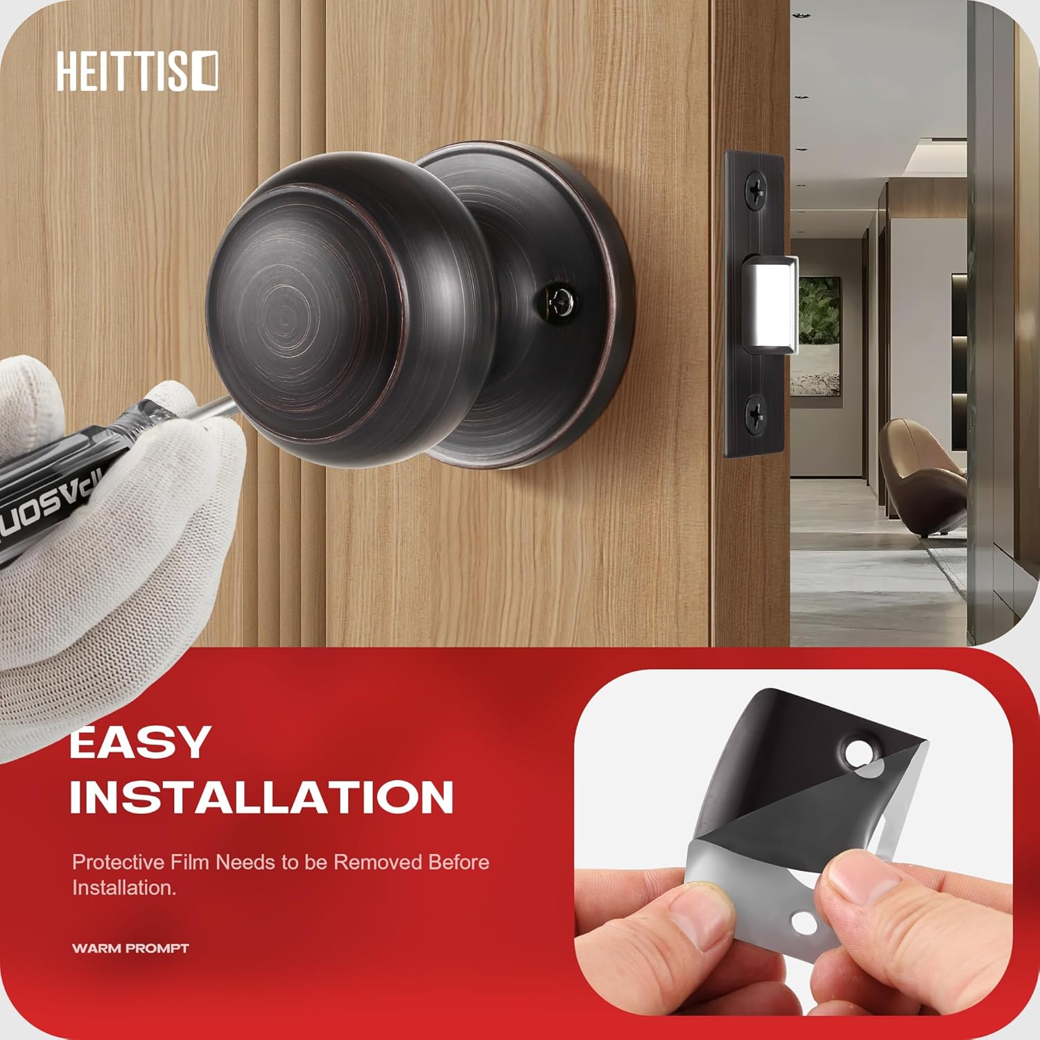 5 Pack Closet Door Knobs, Passage Door Knobs for Hall/Closet, Keyless Ball Door Knob, Oil Rubbed Bronze