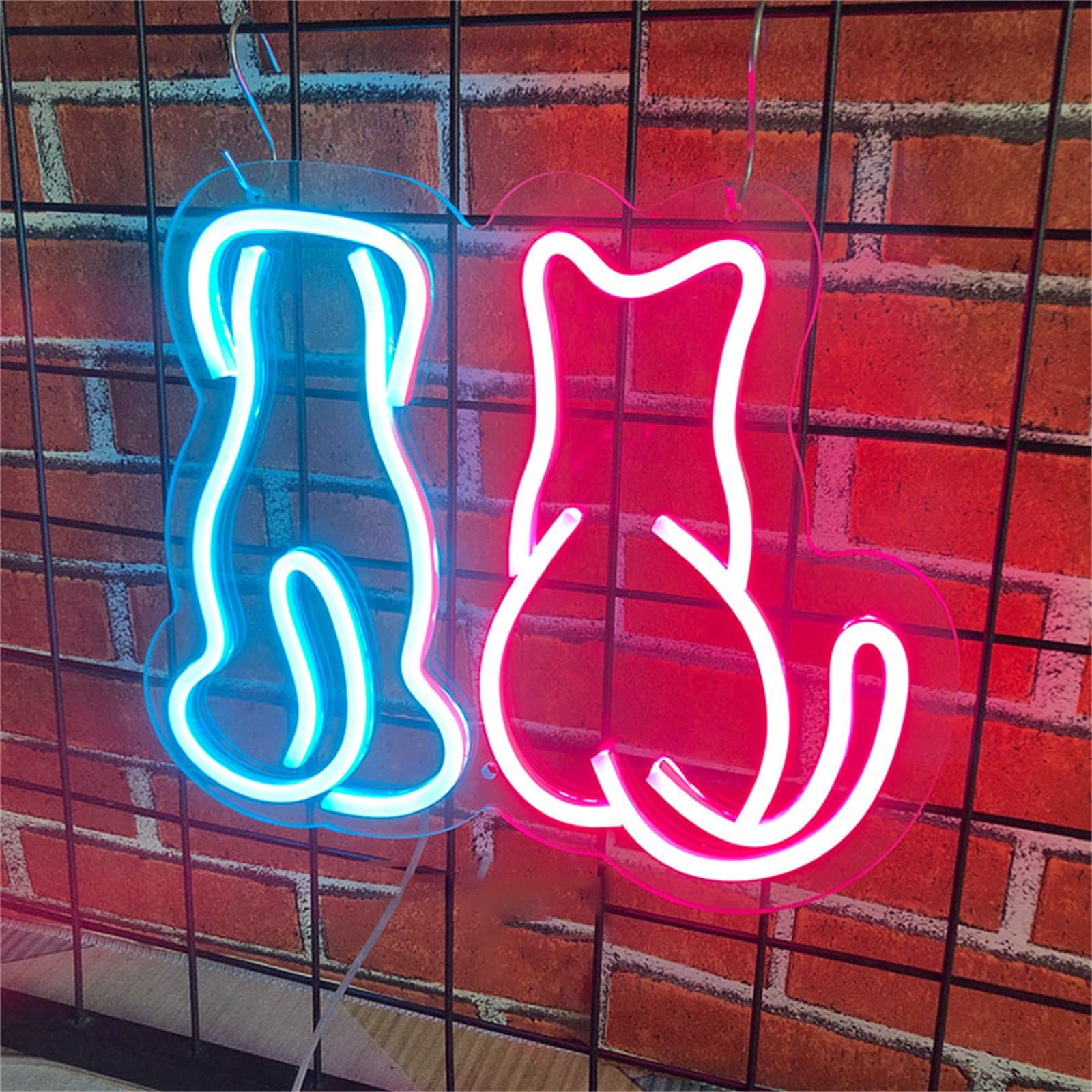 Gatto Cane Insegna Neon con Luce Neon Negozio Animali Decorazione Parete Gattino Cucciolo Luce LED Casa Camera Canile Decorazione Parete Negozio Animali Domestici Segno di Luce,B,33x28CM