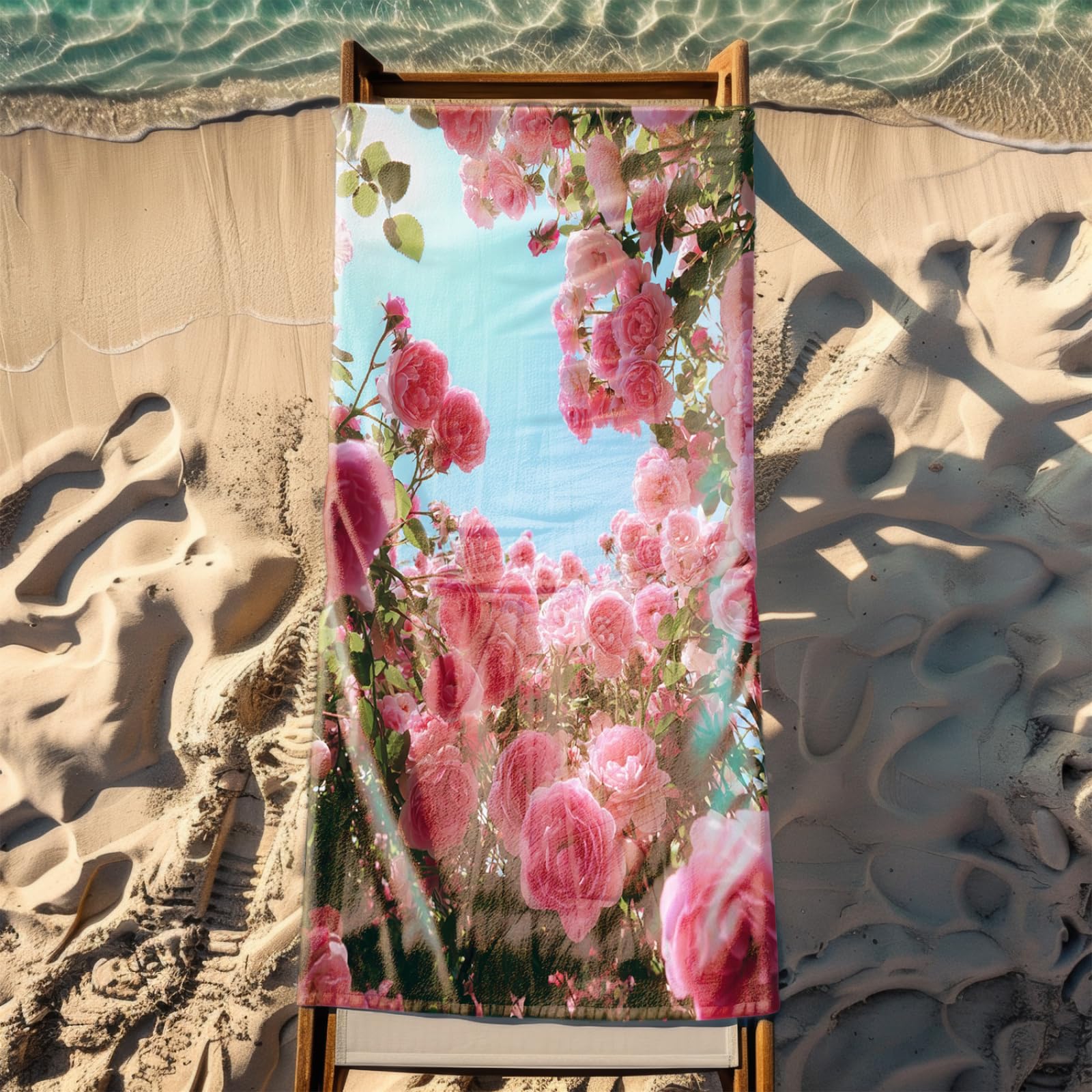 Générique Serviette Microfibre Plage Fleur Rose Bleu