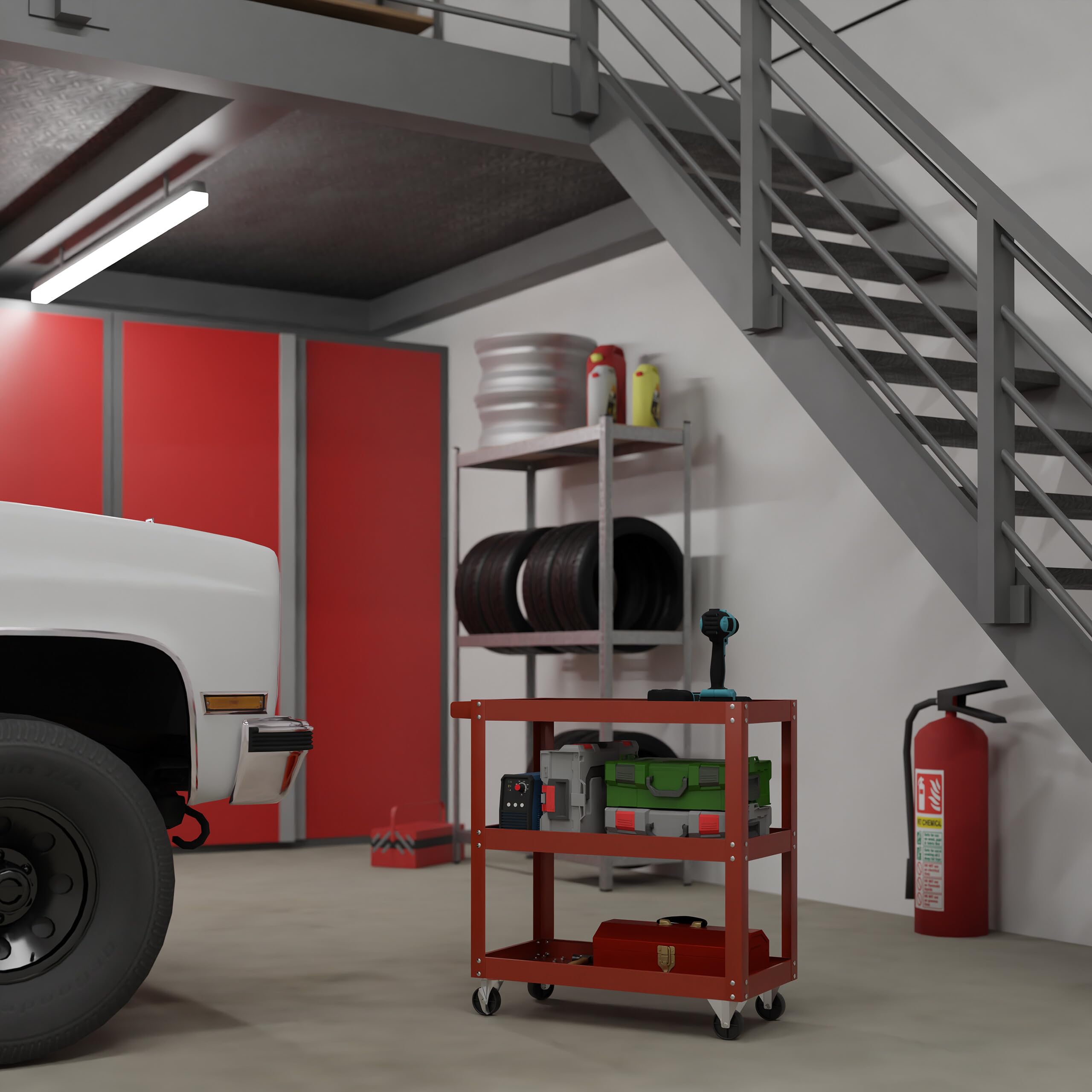Relaxdays Carrello Portautensili Officina, Carrellino a 3 Ripiani Porta Attrezzi Lavoro, 76x78x35 cm, Max. 100 kg, Rosso