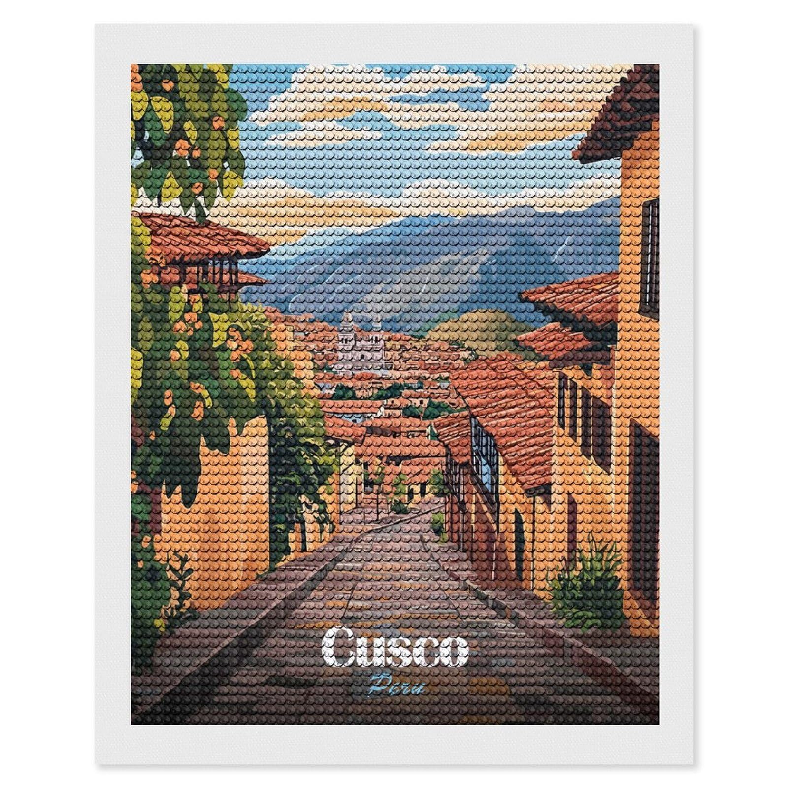 Junmoney Cusco, Peru Cityscape(2) Diamond Art Kit 16"x20", Bedroom Decor, Adhesive Canvas, Full Kit Included, Thoughtful Present, Birthday Gift